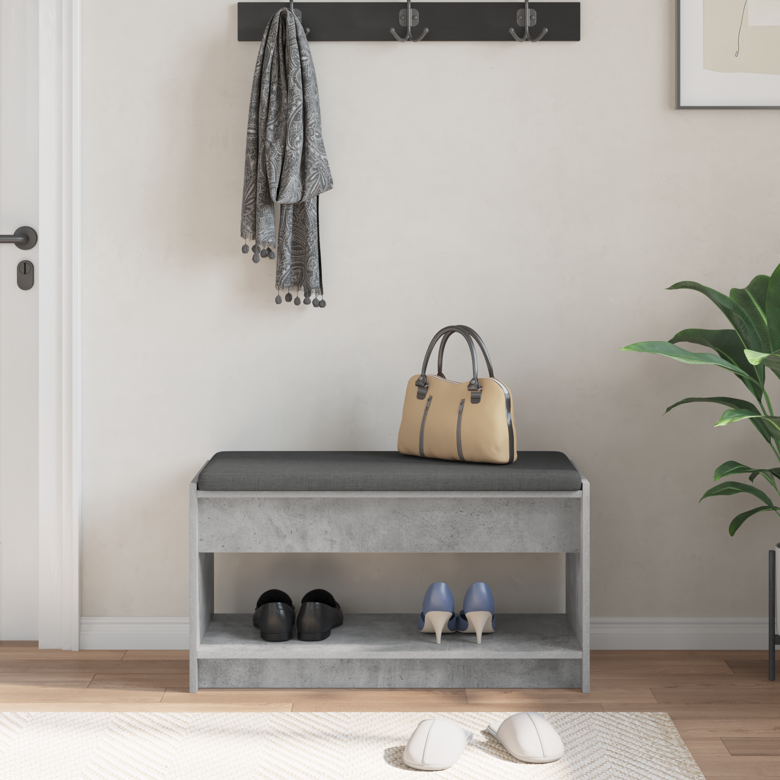 vidaXL Ławka w przedpokoju z poduszką Betonowy Szary 83 x 38 x 45 cm