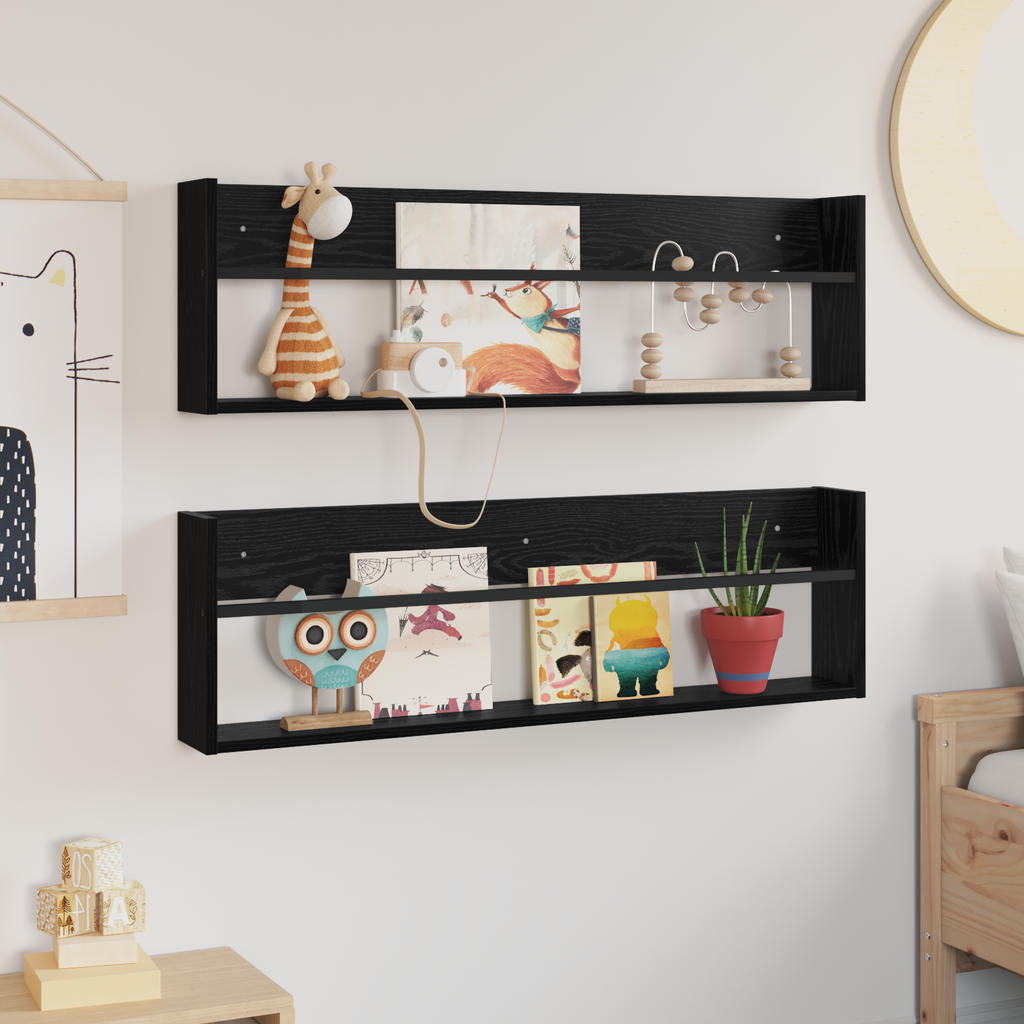 vidaXL Regał na gazety z półką 2 szt. Czarny Dąb 100 x 12 x 30 cm