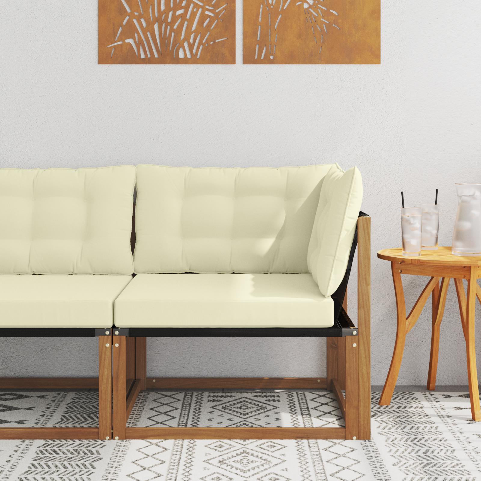 vidaXL Sofa narożna na zewnątrz Drewno akacji i tekstylen Naturalny