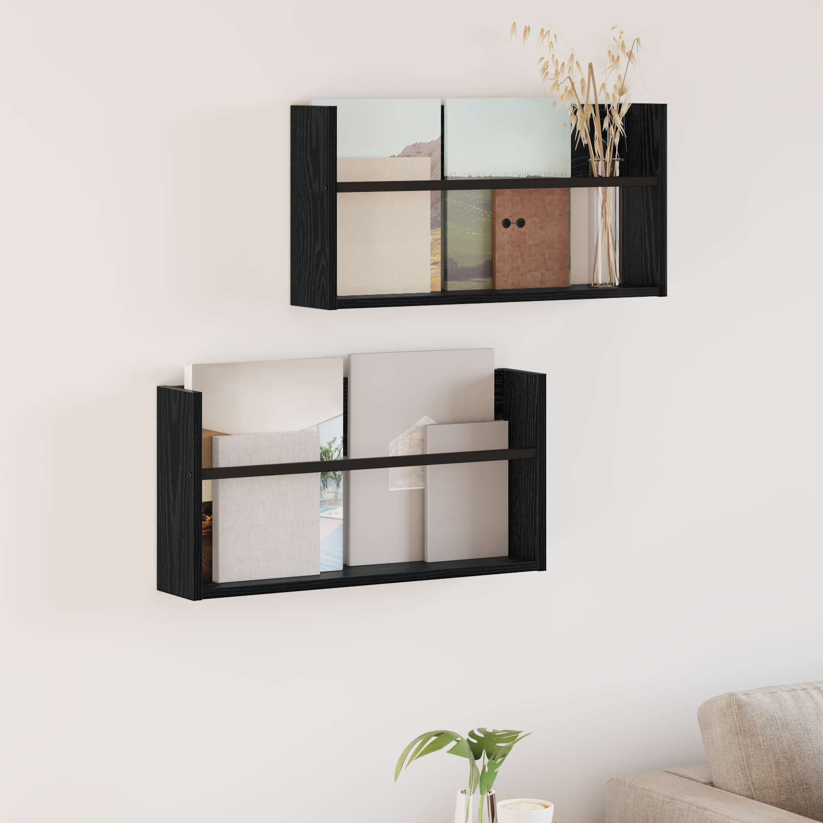 vidaXL Regał na gazety z półką 2 szt. Czarny Dąb 60 x 12 x 30 cm