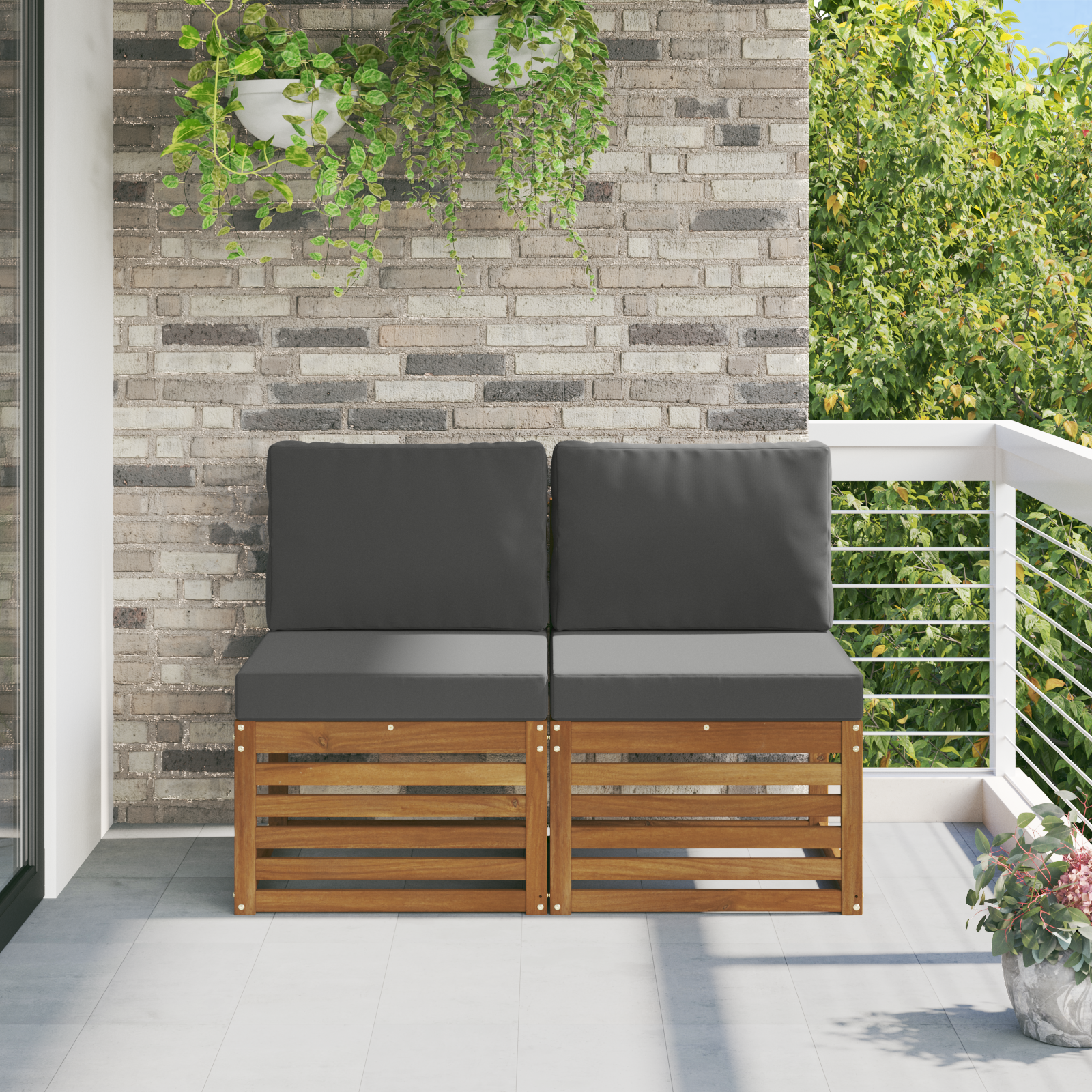 vidaXL 2 Sztuka Środkowa sofa ogrodowa Lite Drewno Akacji Naturalny