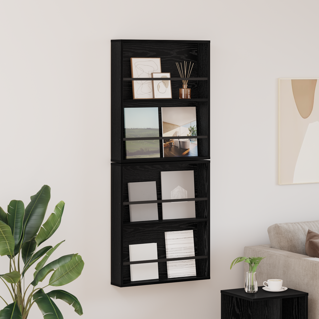 vidaXL Regał na gazety z półką 2 szt. Czarny Dąb 60 x 12 x 70 cm