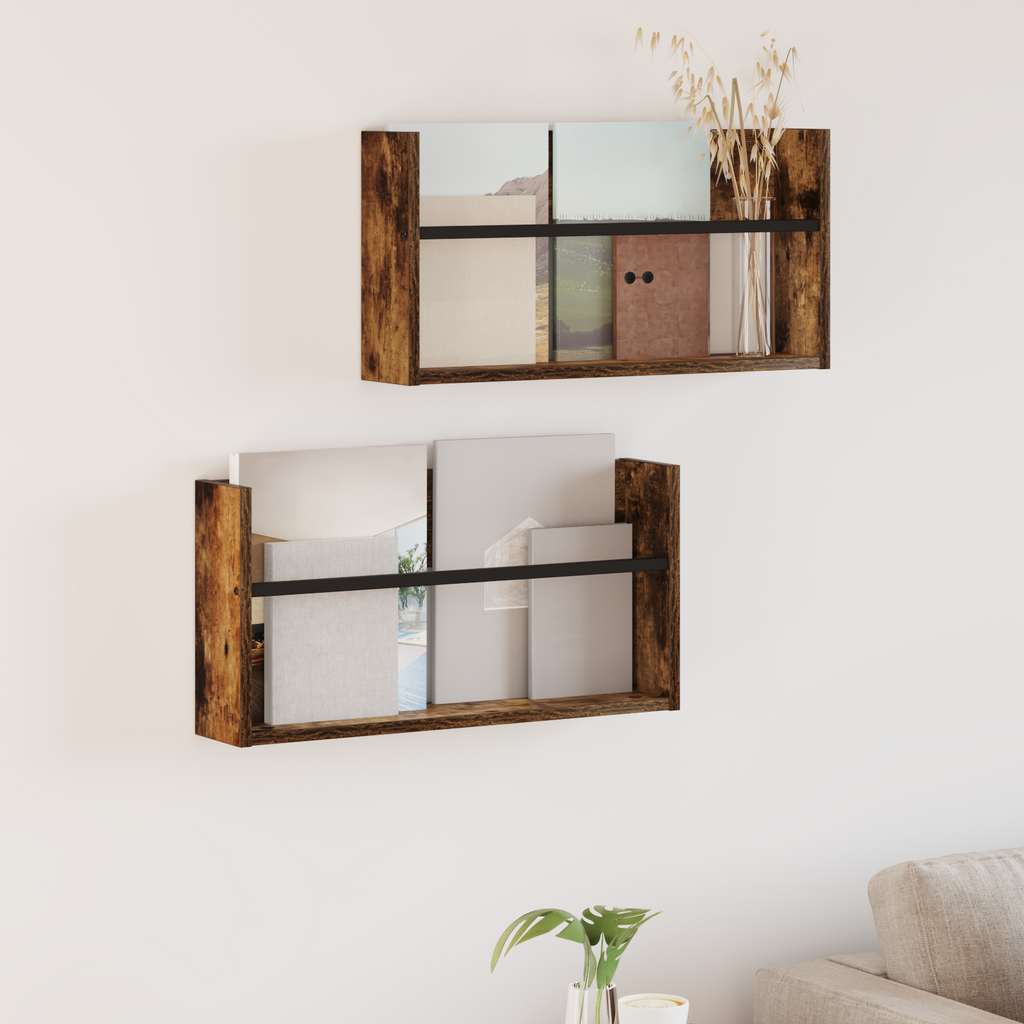 vidaXL Regał na gazety z półką 2 szt. Dąb wędzony 60 x 12 x 30 cm