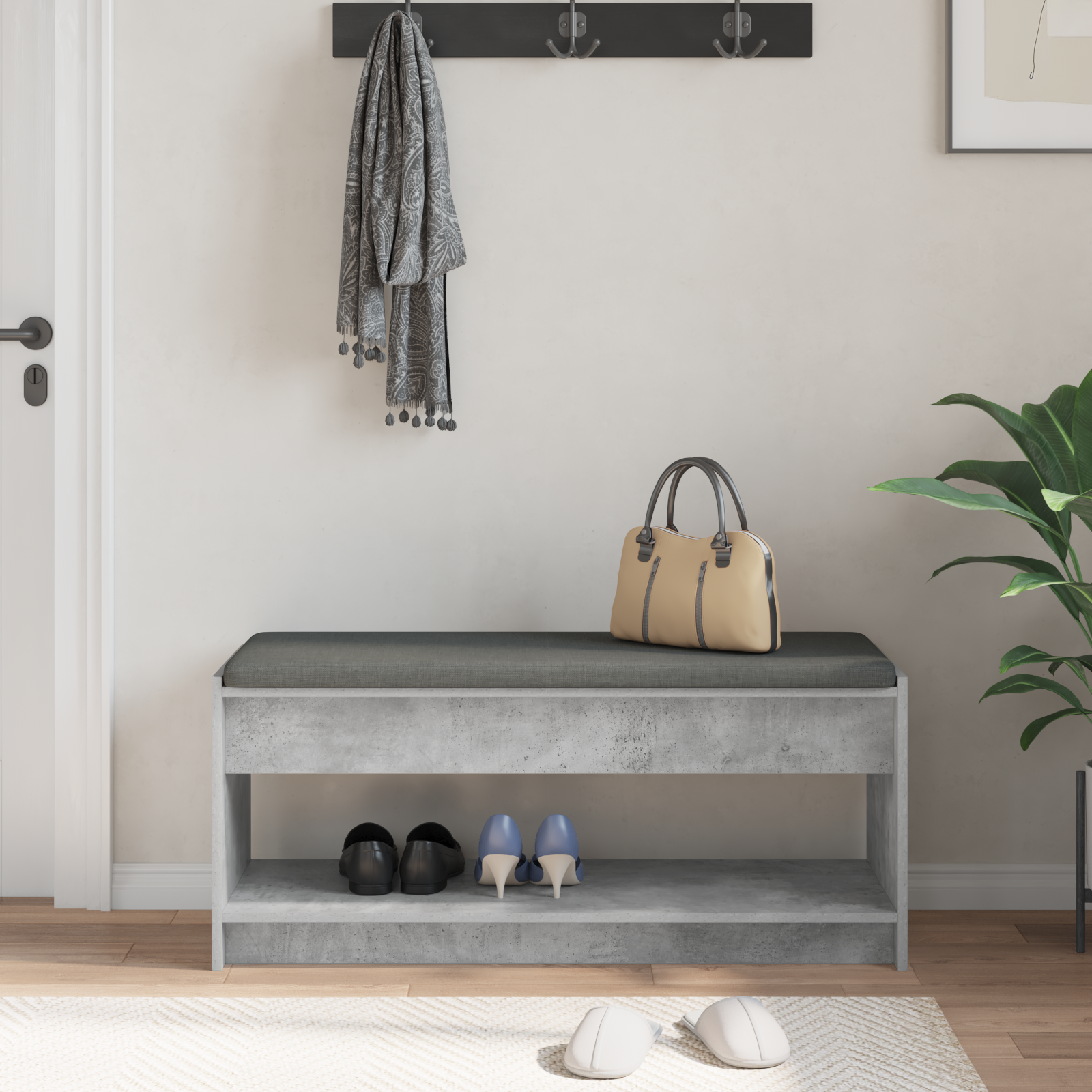 vidaXL Ławka w przedpokoju z poduszką Betonowy Szary 103 x 38 x 45 cm