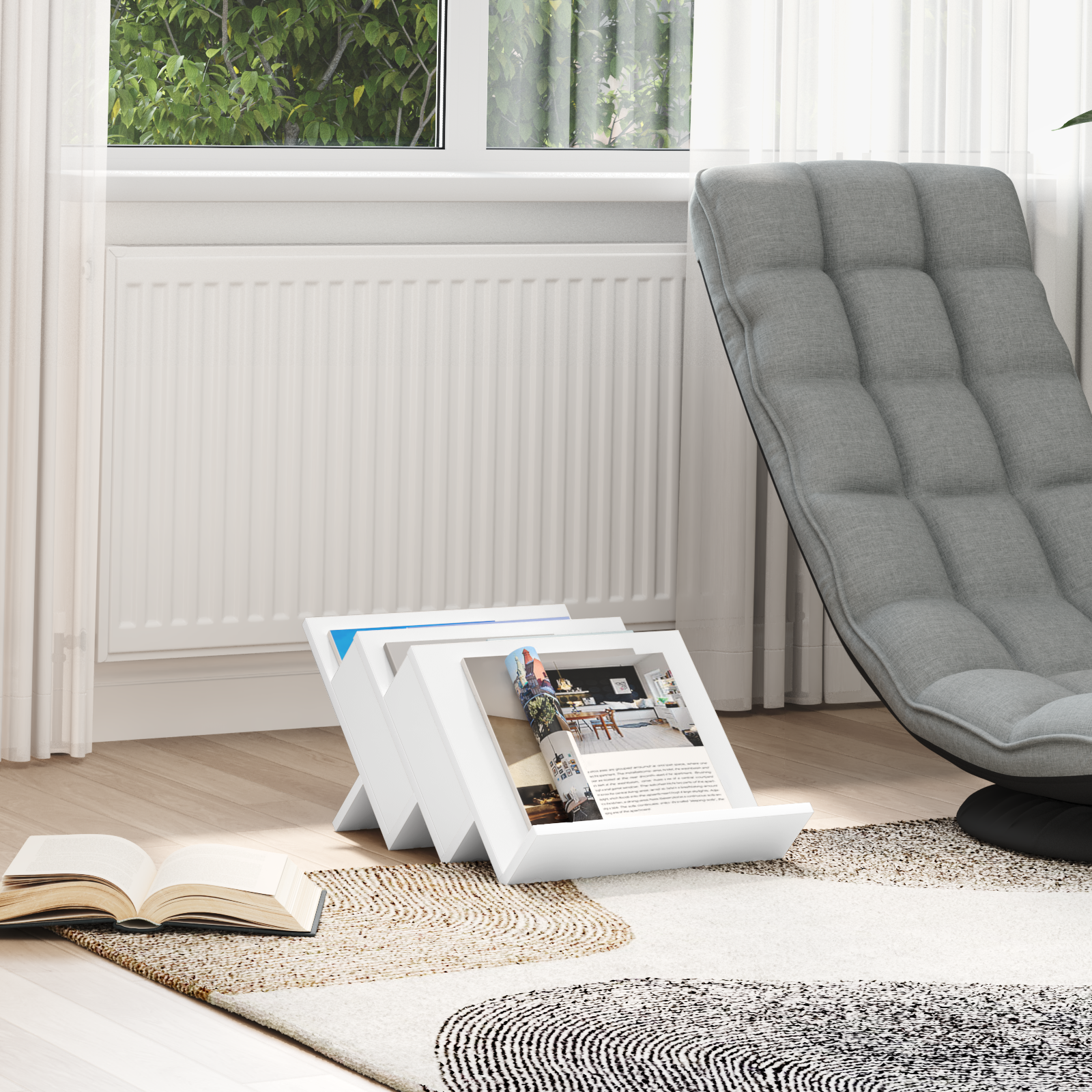 vidaXL Regał na gazety Biały 53 x 40 x 28,5 cm Drewno inżynieryjne
