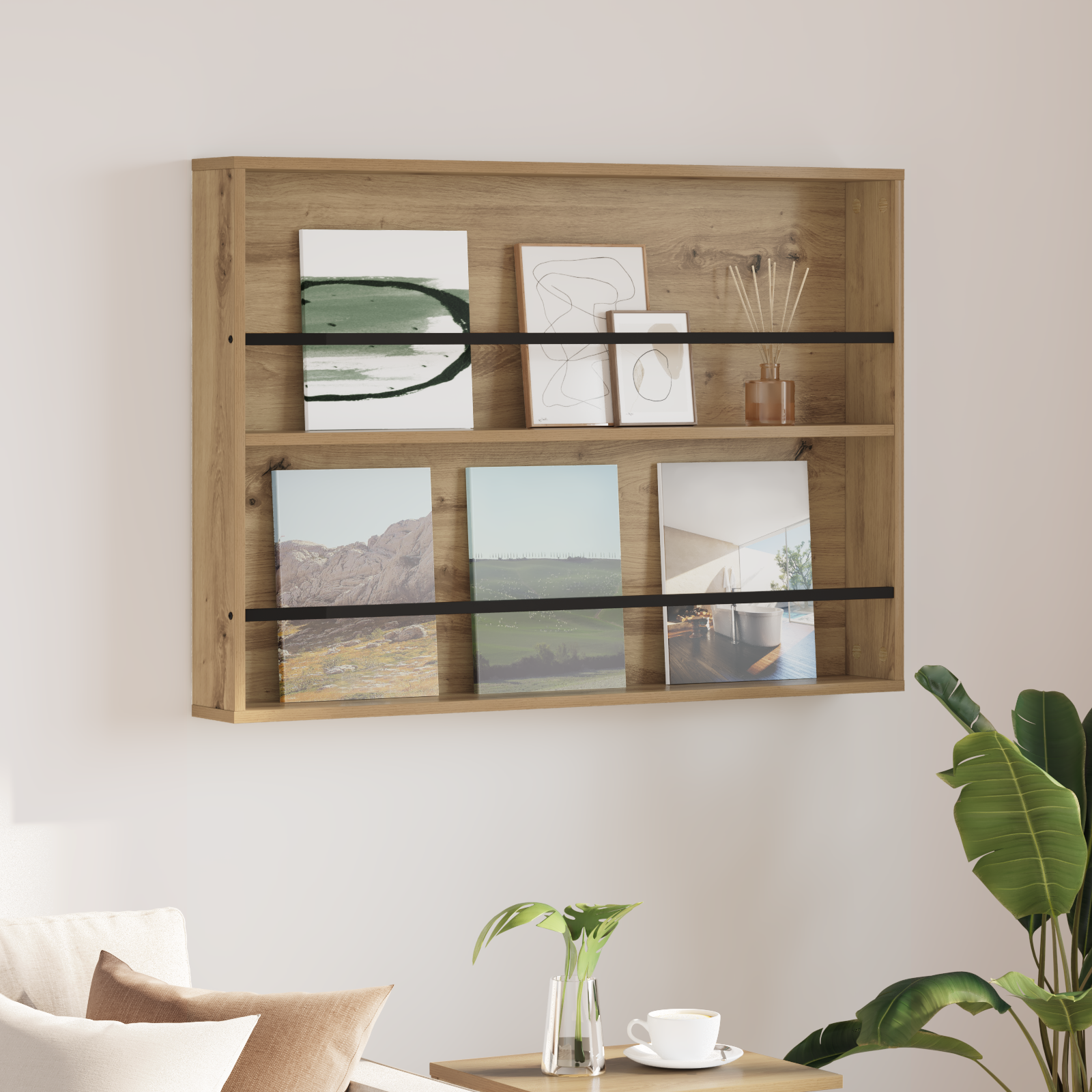 vidaXL Regał na gazety z półką Dąb rzemieślniczy 100 x 12 x 70 cm