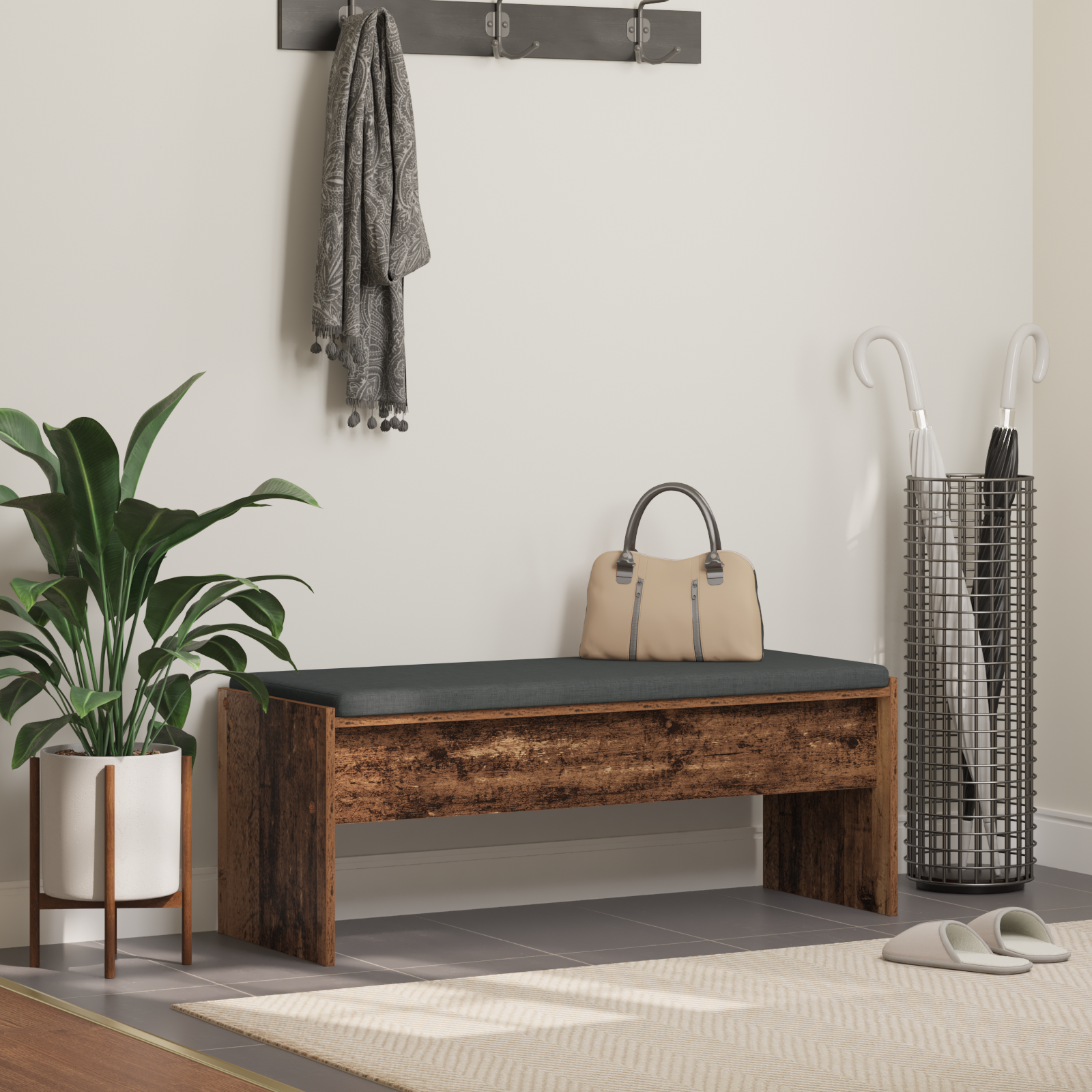 vidaXL Ławka w przedpokoju z poduszką Stare drewno 103 x 38 x 40 cm