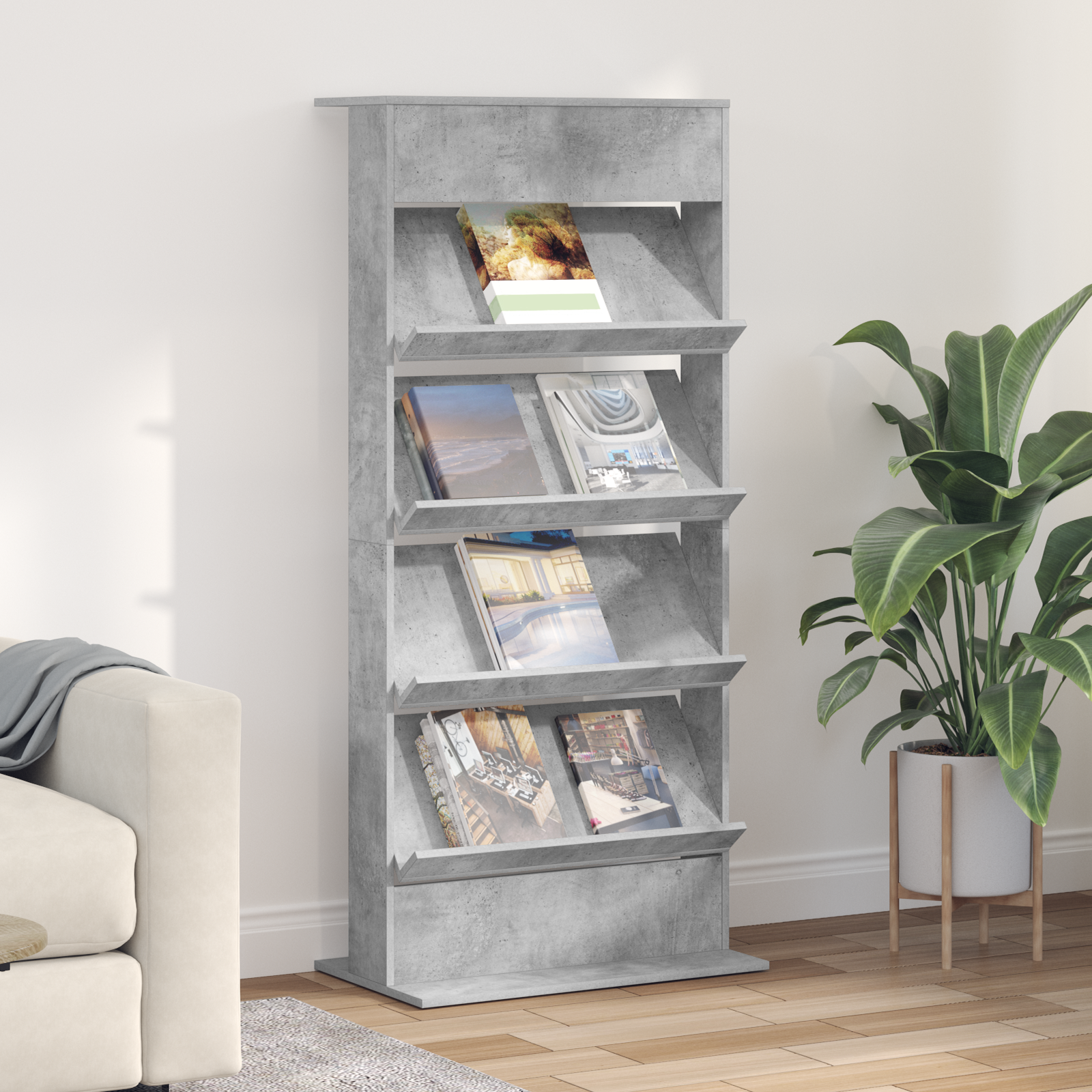 vidaXL Regał na gazety z półką Betonowy szary 70 x 41 x 156 cm