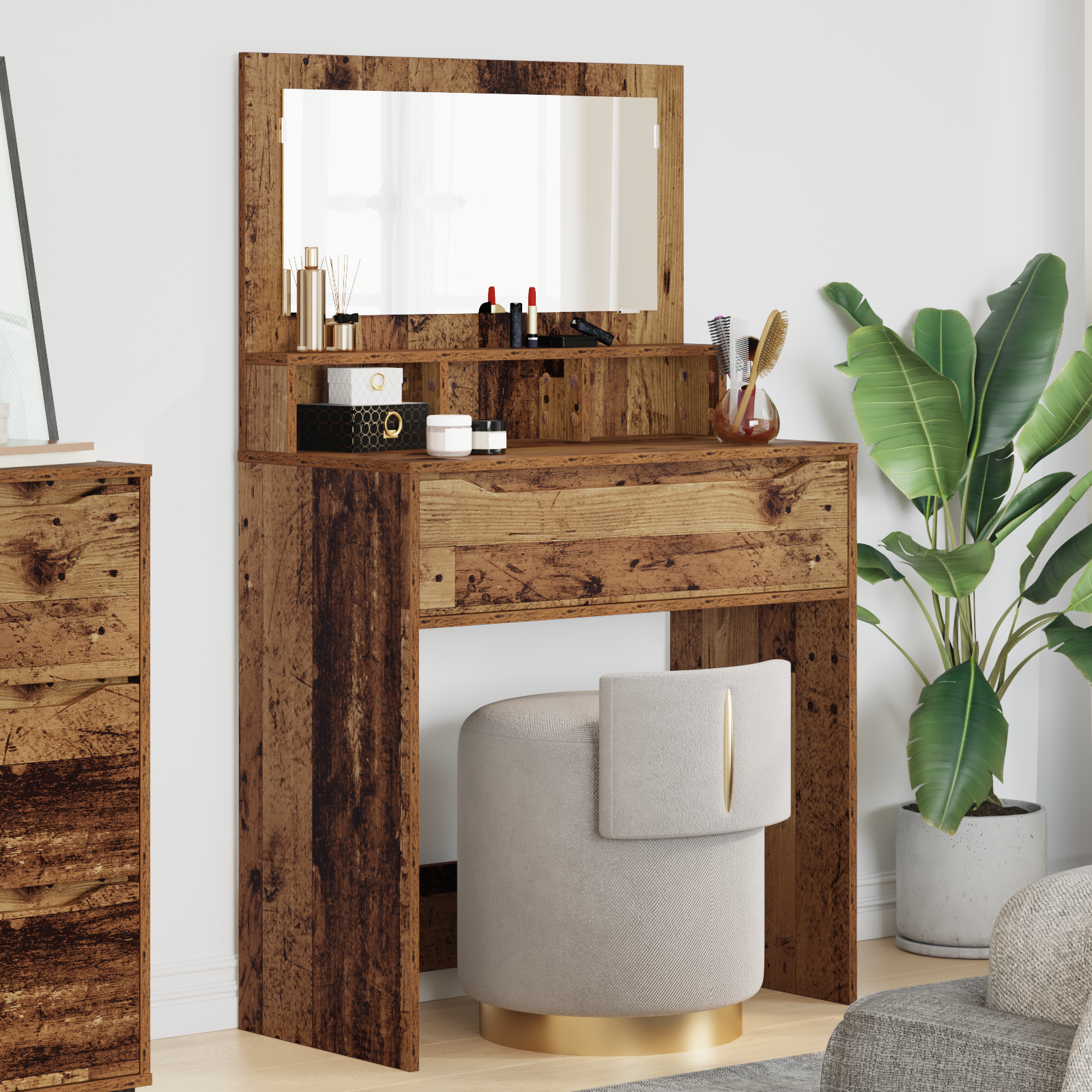 vidaXL Toaletki do sypialni z szufladą Stare drewno 80 x 39,6 x 135 cm