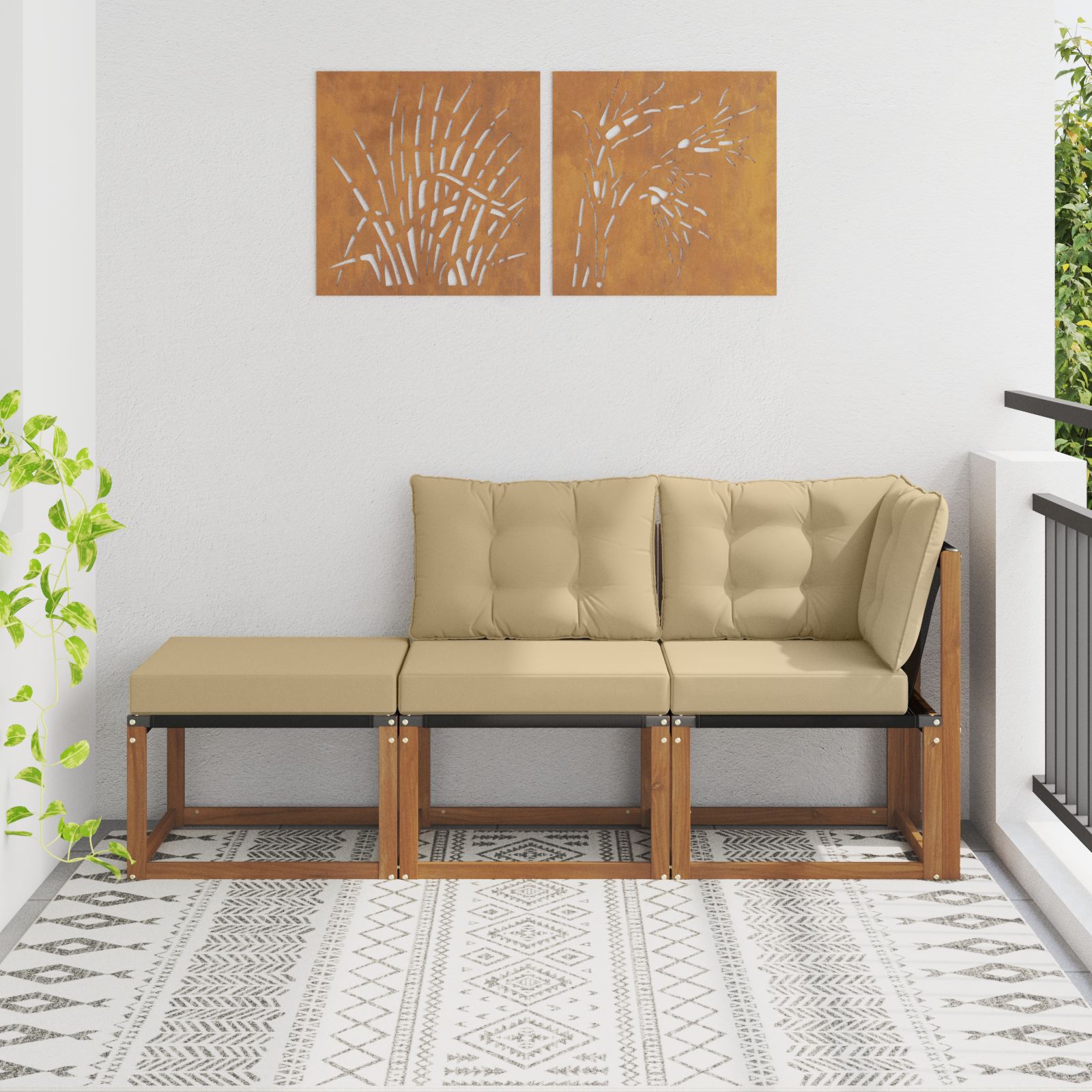 vidaXL Modułowa sofa na zewnątrz 3 Sztuka Naturalny i Beżowy