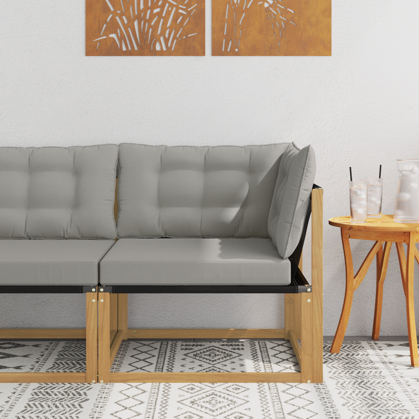 vidaXL Sofa narożna na zewnątrz Drewno akacji i tekstylen Biały