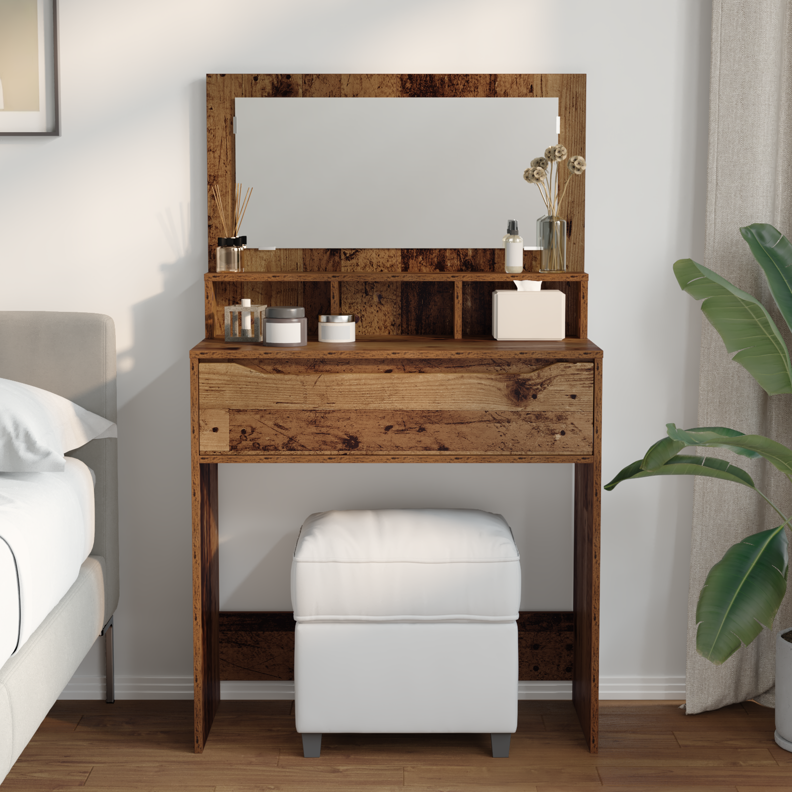 vidaXL Toaletki do sypialni z szufladą Stare drewno 80 x 39,6 x 135 cm