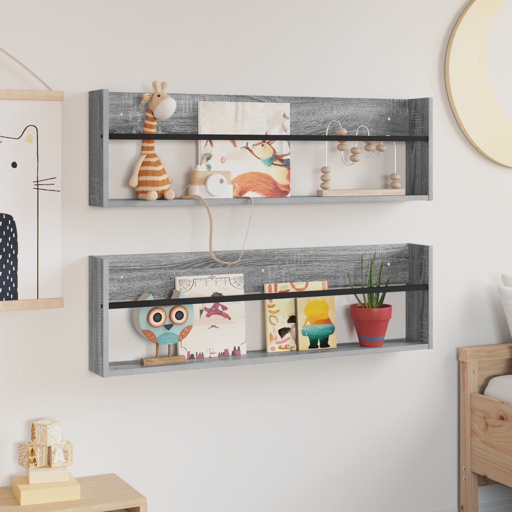 vidaXL Regał na gazety z półką 2 szt. Szary Sonoma 100 x 12 x 30 cm