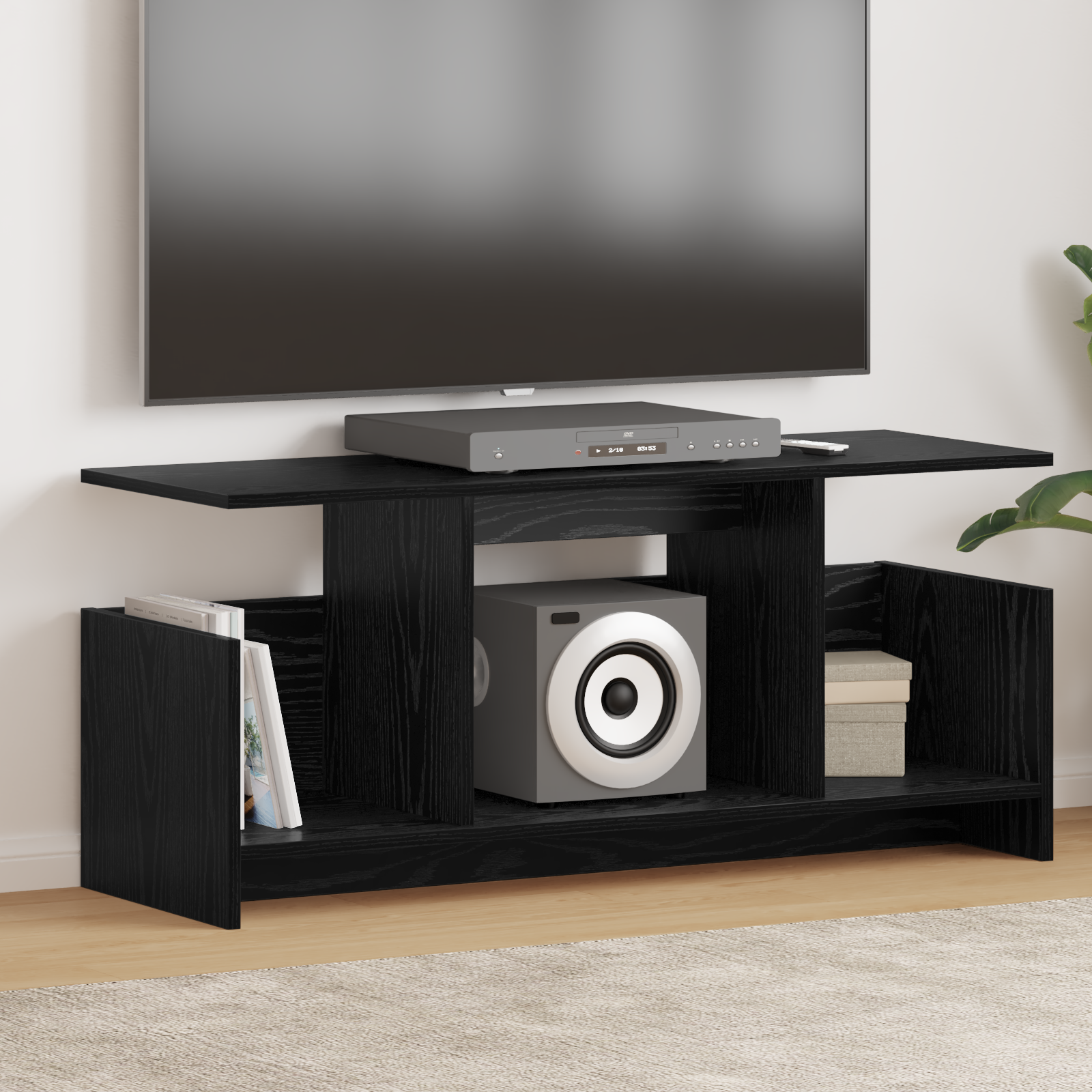 vidaXL Stół pod telewizor 102 x 35 x 45 cm Czarny Dąb