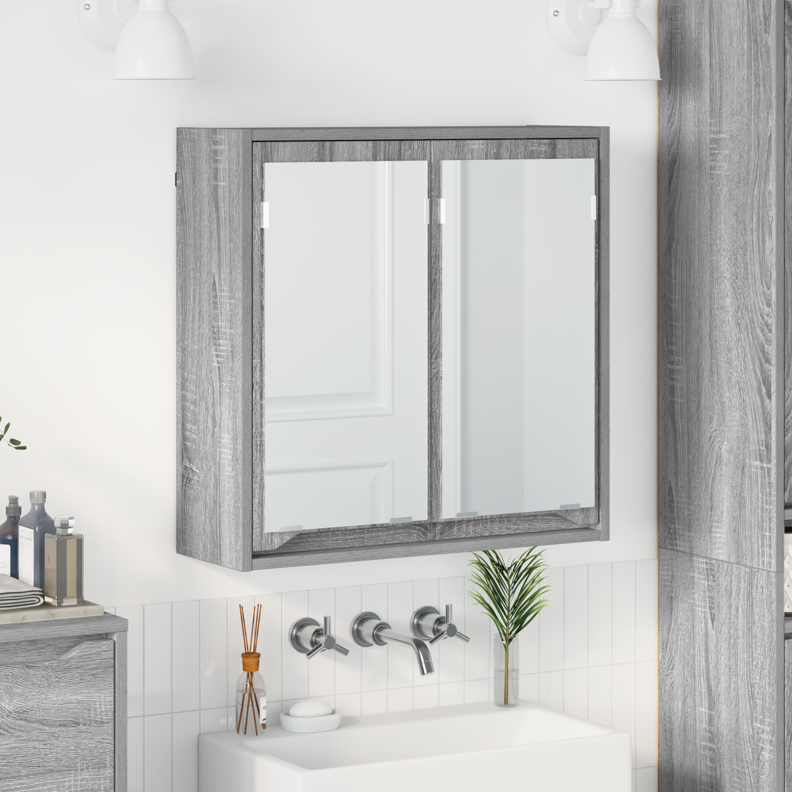 vidaXL Szafka z lustrem do łazienki Szary Sonoma 60 x 20 x 60 cm