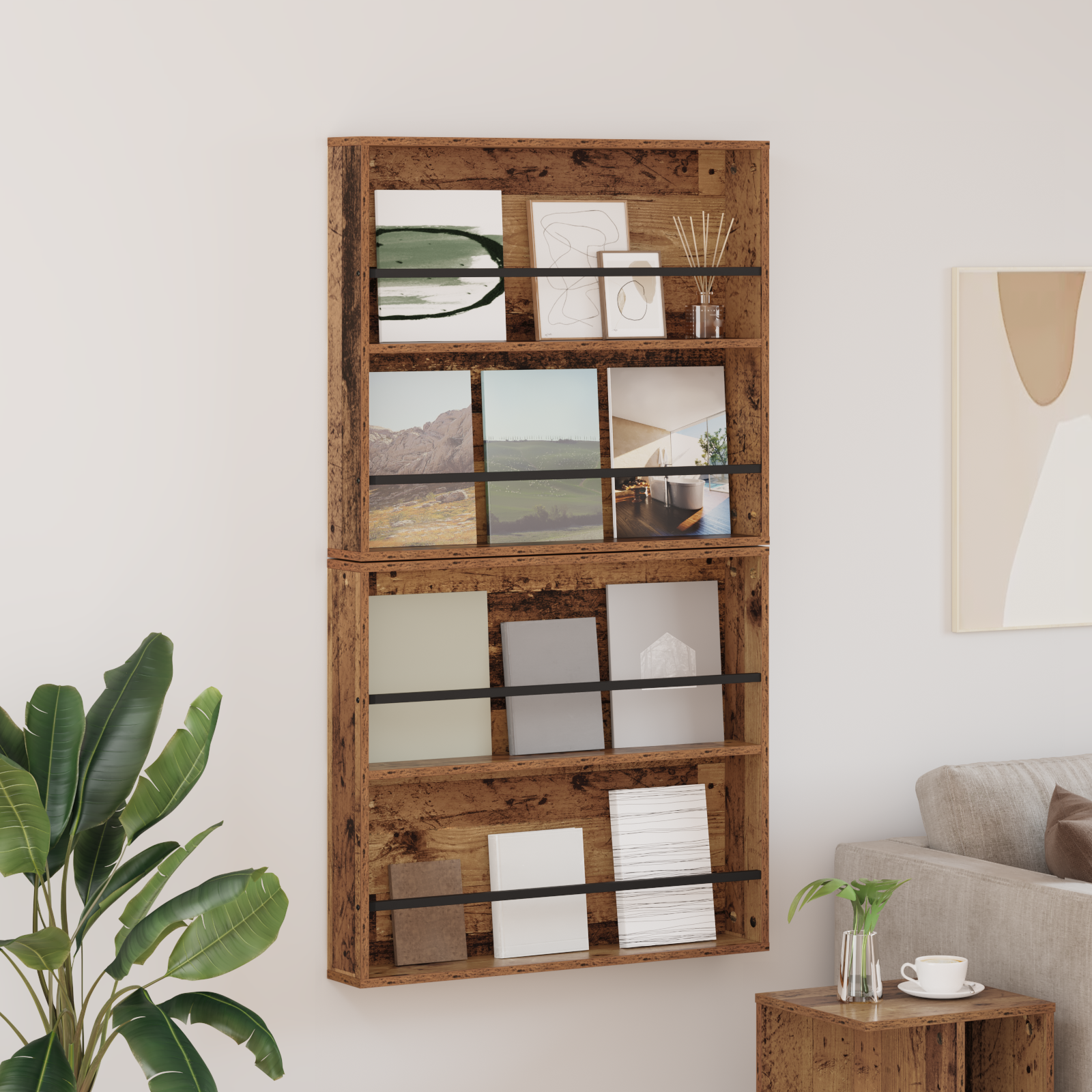 vidaXL Regał na gazety z półką 2 szt. Stare drewno 80 x 12 x 70 cm