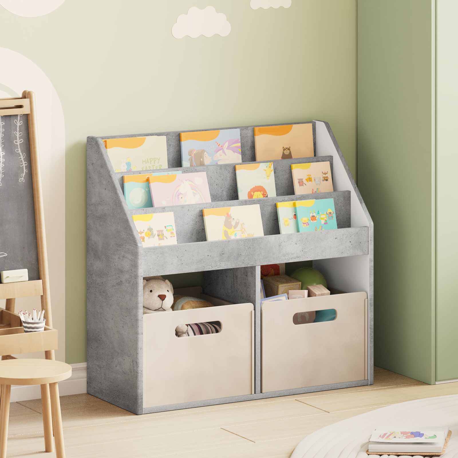 vidaXL Biblioteczka dla dzieci Betonowy szary 72,5 x 29,5 x 69 cm