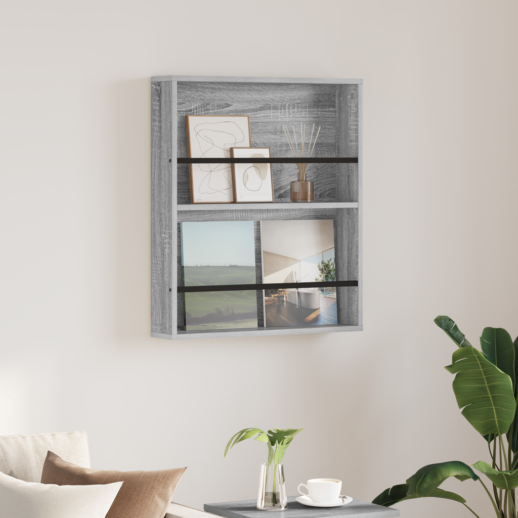 vidaXL Regał na gazety z półką Szary Sonoma 60 x 12 x 70 cm