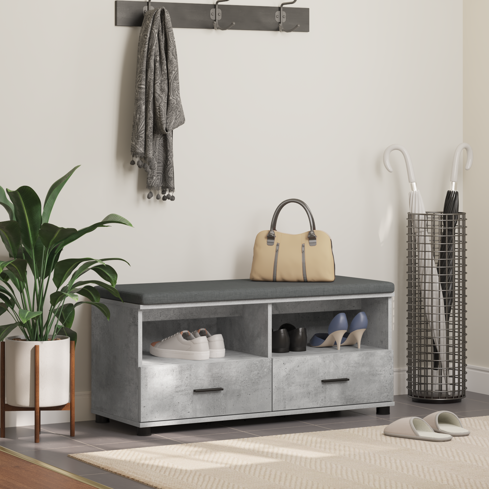 vidaXL Ławka w przedpokoju z poduszką Betonowy Szary 100 x 38 x 46 cm