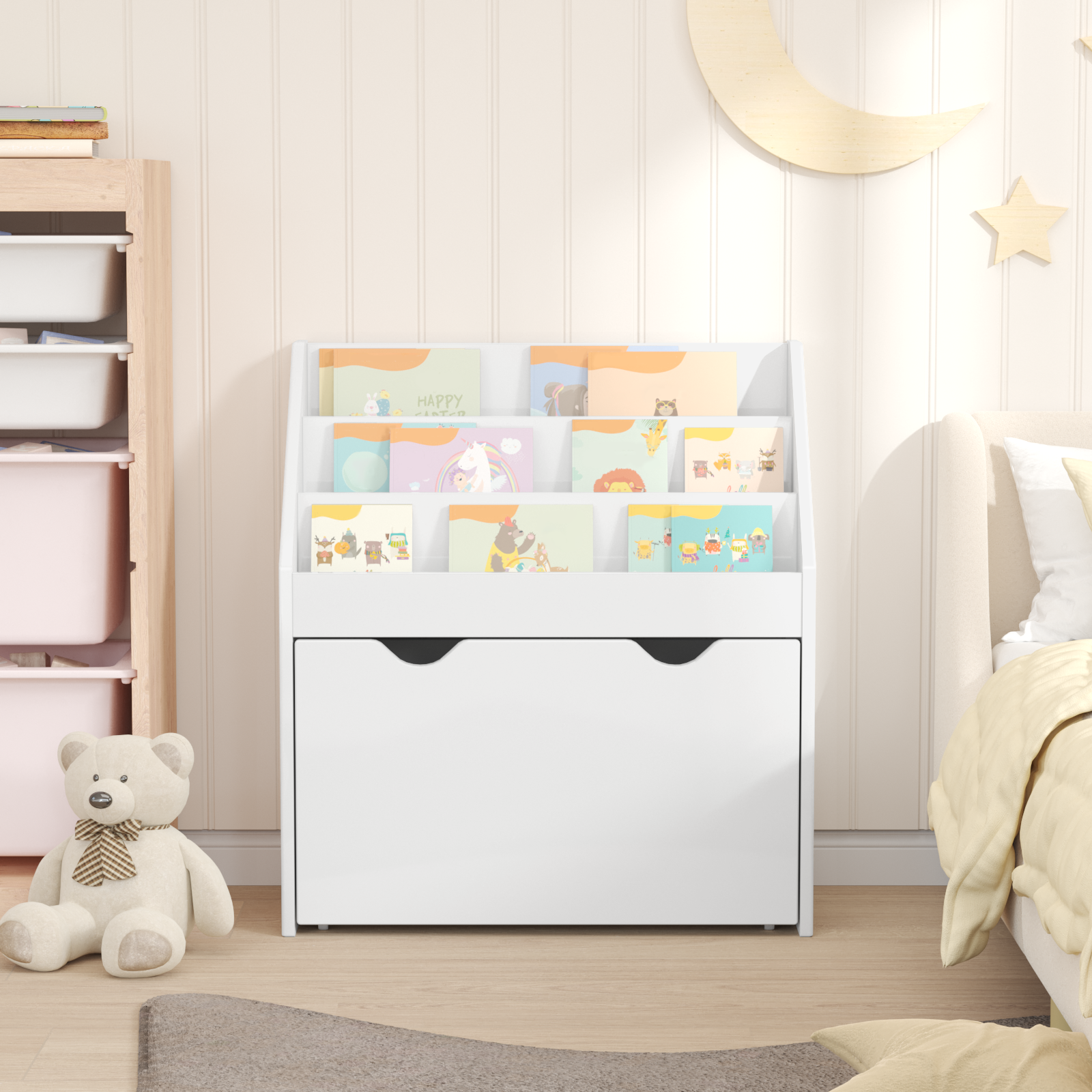 vidaXL Biblioteczka dla dzieci Wysoki połysk biały 60 x 29,5 x 69 cm