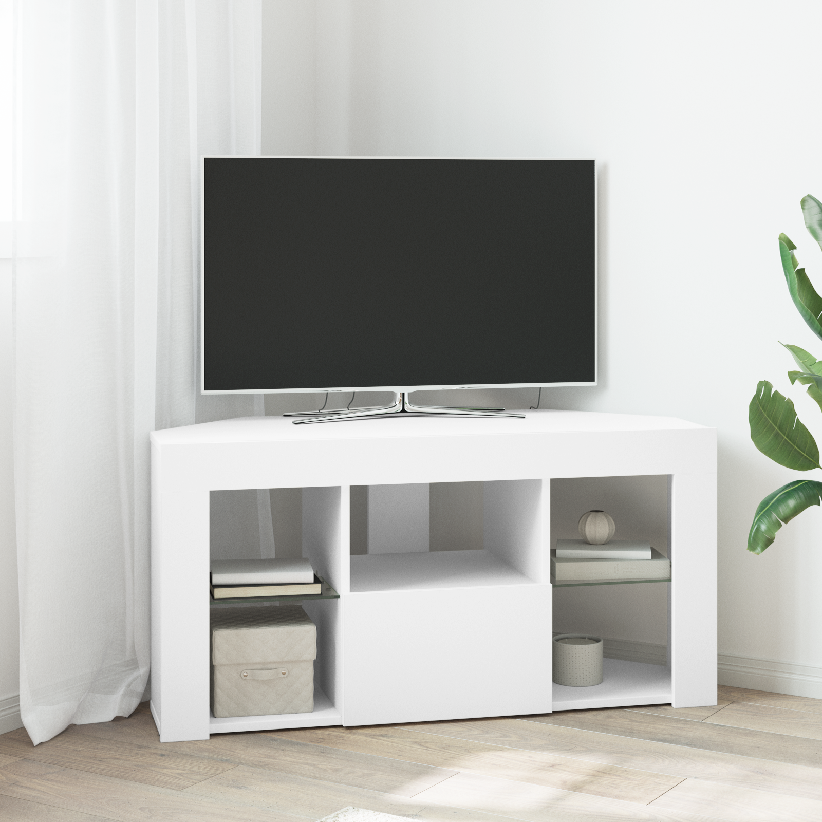vidaXL Kątowa szafka LED pod telewizor 100 x 40 x 50 cm Biały