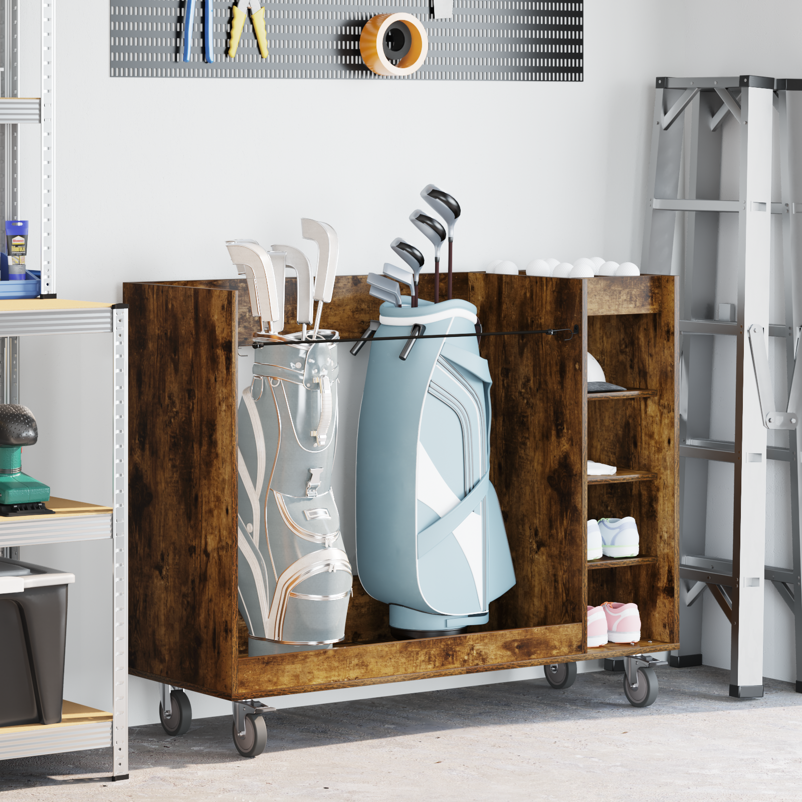 vidaXL Szafka golfowa z kołem Gładki Dąb wędzony 120 x 45 x 98 cm