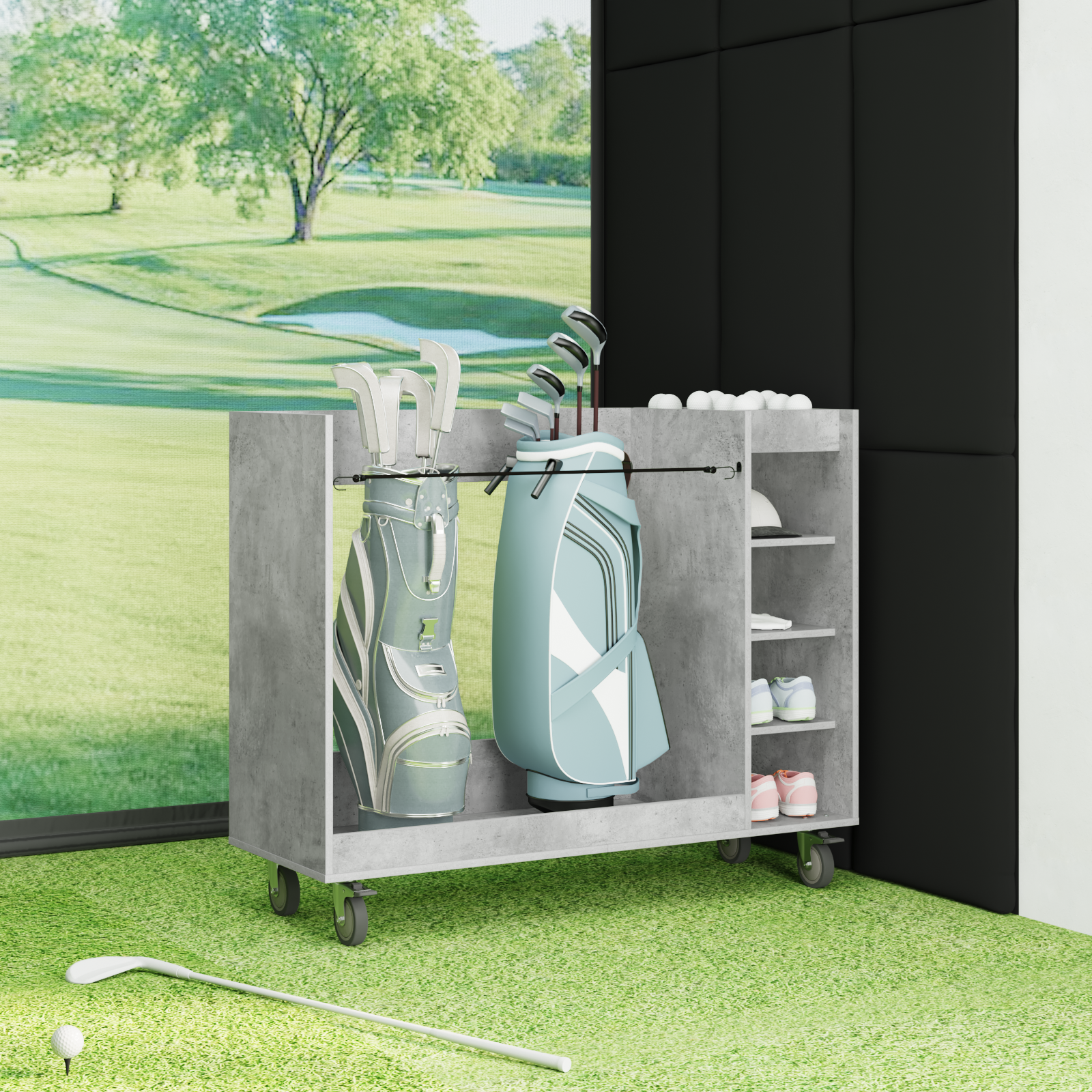vidaXL Szafka golfowa z kołem Gładki Betonowy szary 120 x 45 x 98 cm