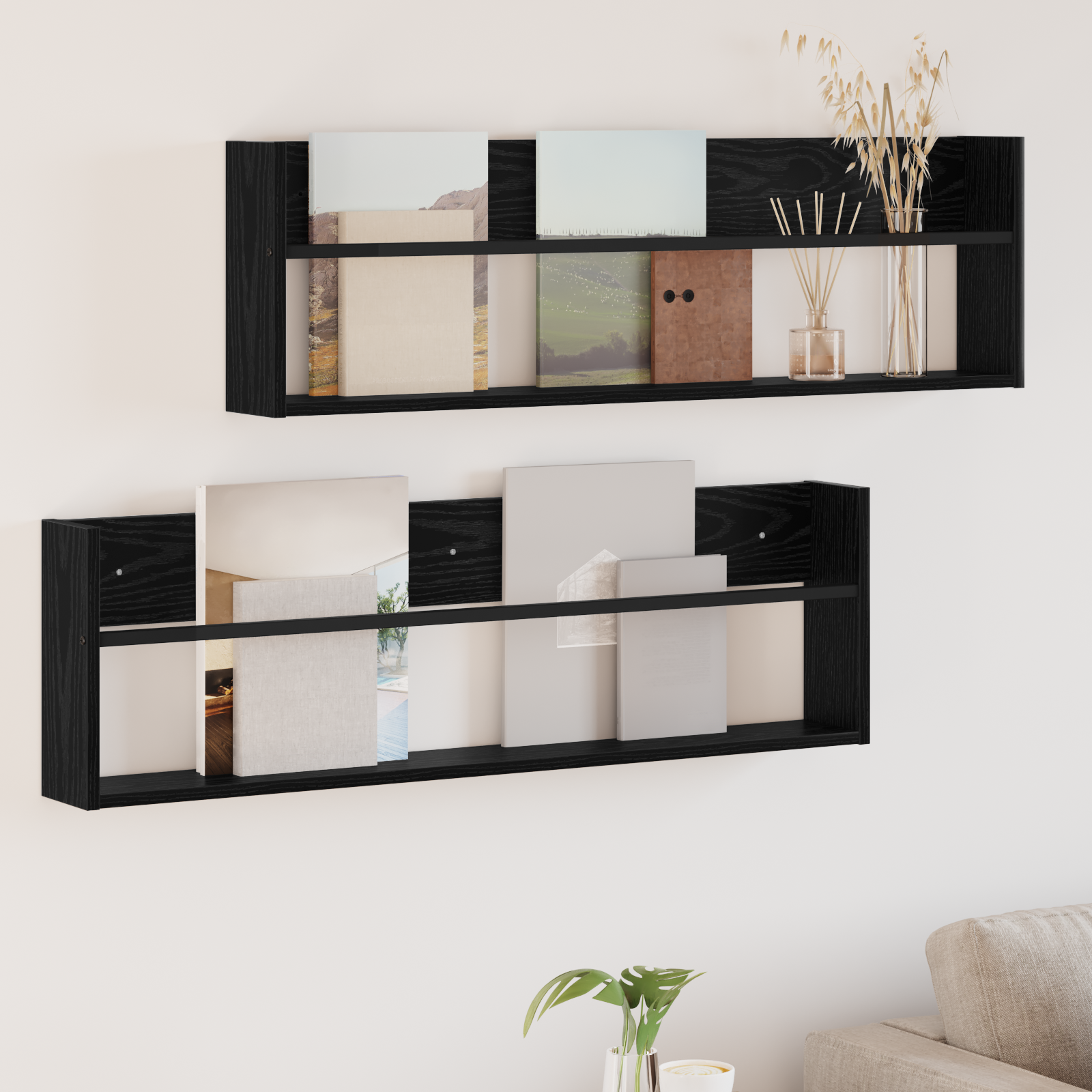vidaXL Regał na gazety z półką 2 szt. Czarny Dąb 100 x 12 x 30 cm