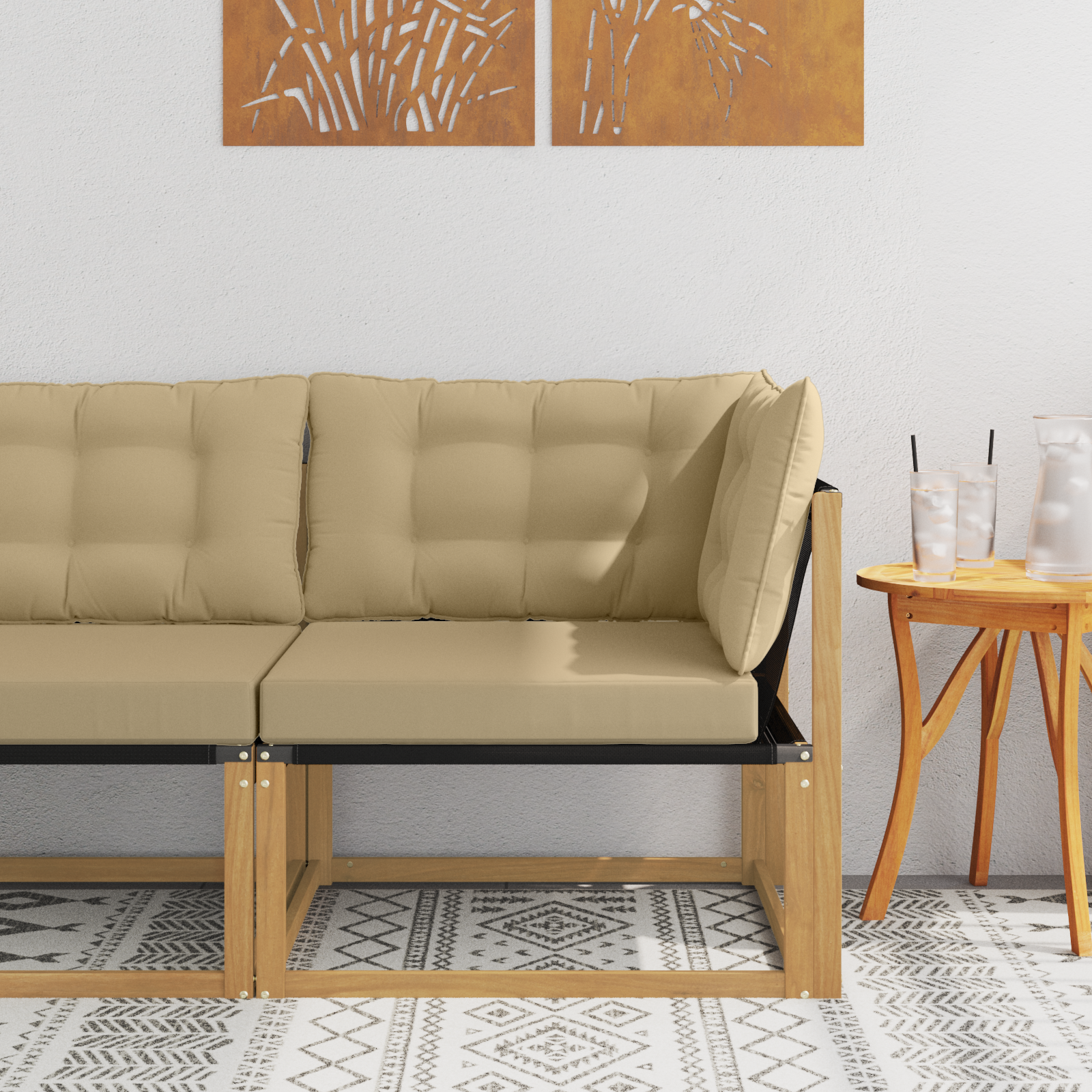 vidaXL Sofa narożna na zewnątrz Drewno akacji i tekstylen Biały