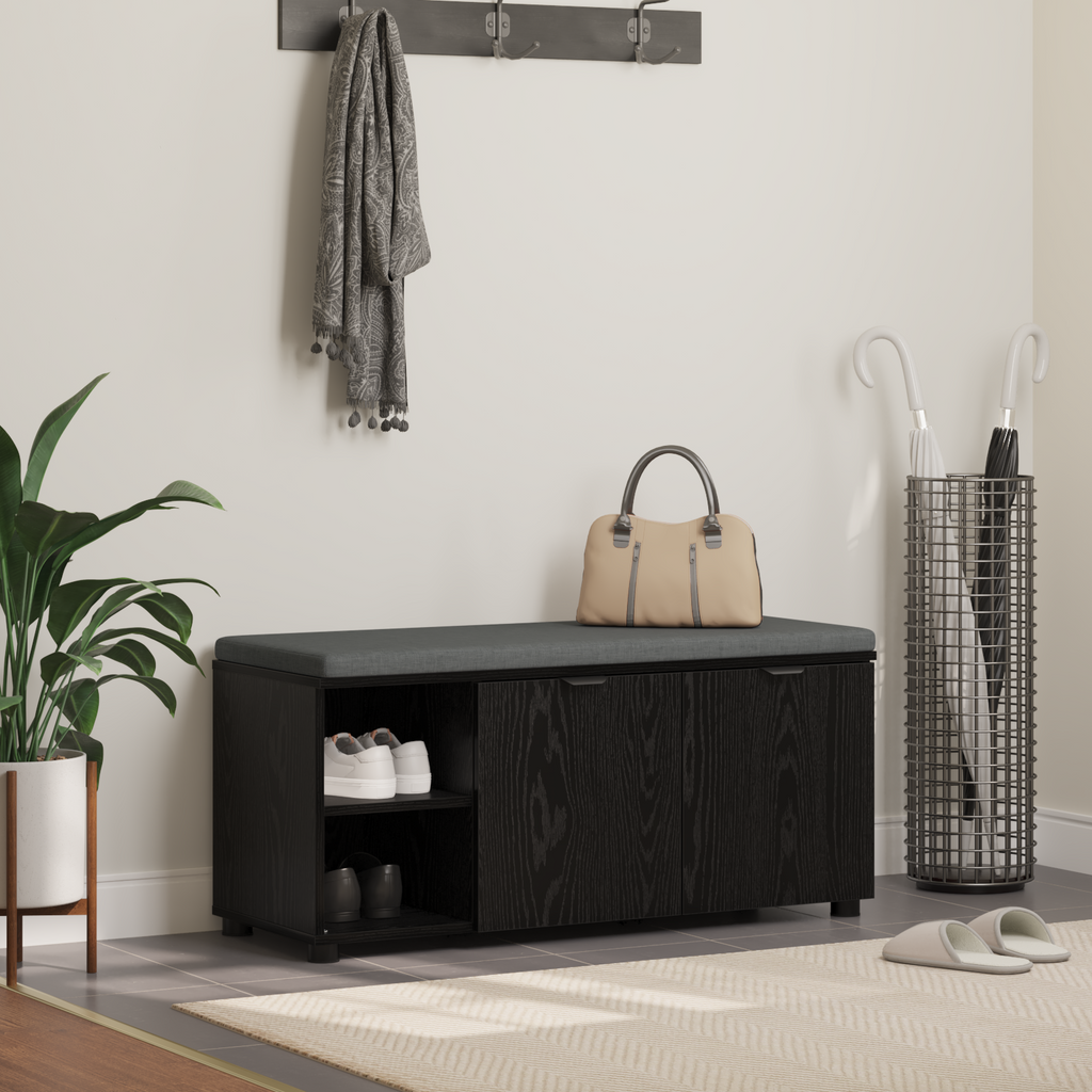 vidaXL Ławka w przedpokoju z poduszką Czarny Dąb 100 x 38 x 46 cm
