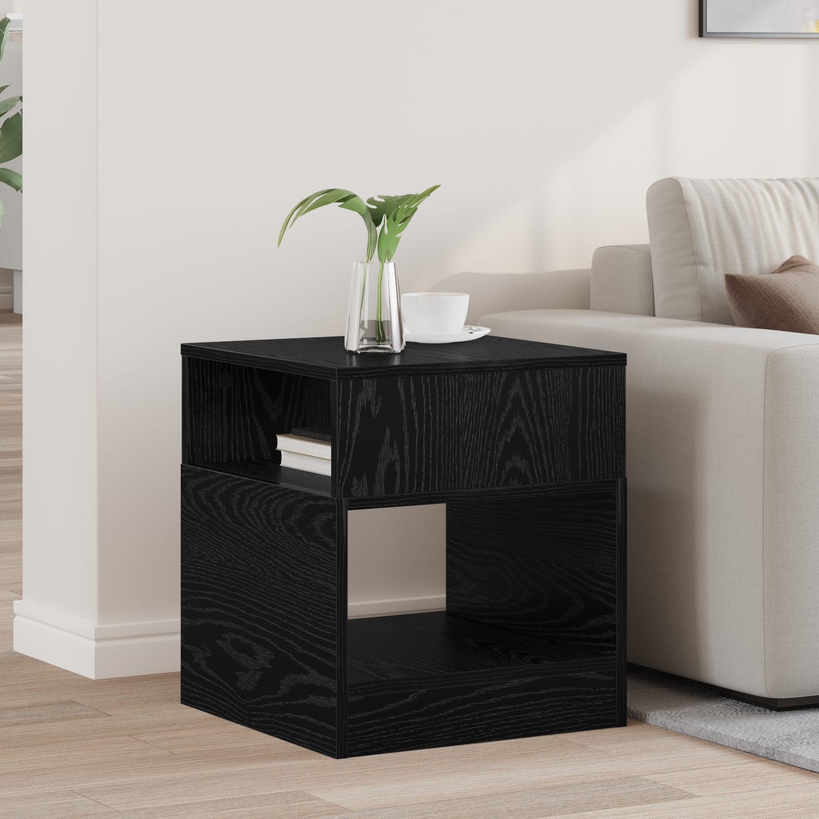 vidaXL Stolik końcowy Czarny Dąb 40,5 x 40 x 45 cm Drewno inżynieryjne