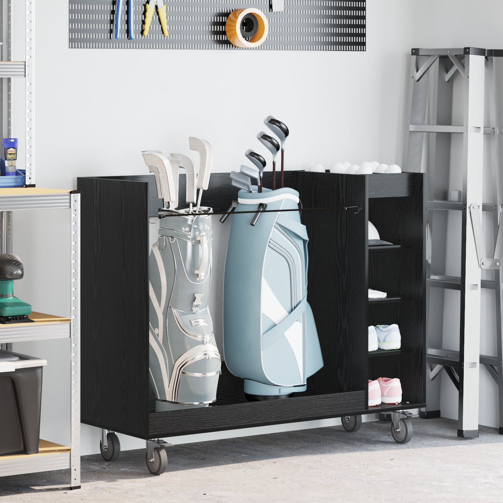 vidaXL Szafka golfowa z kołem Gładki Czarny Dąb 120 x 45 x 98 cm