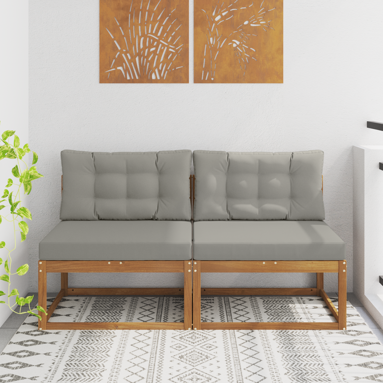 vidaXL Środkowa sofa ogrodowa z poduszką 2 Sztuka Naturalny