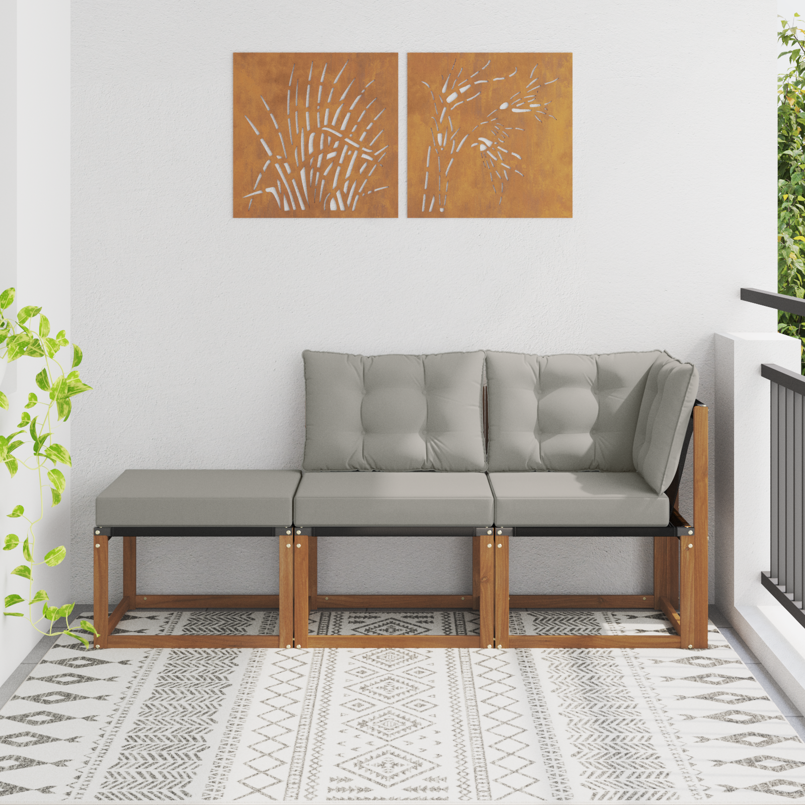 vidaXL Modułowa sofa na zewnątrz 3 Sztuka Naturalny i Jasny Szary