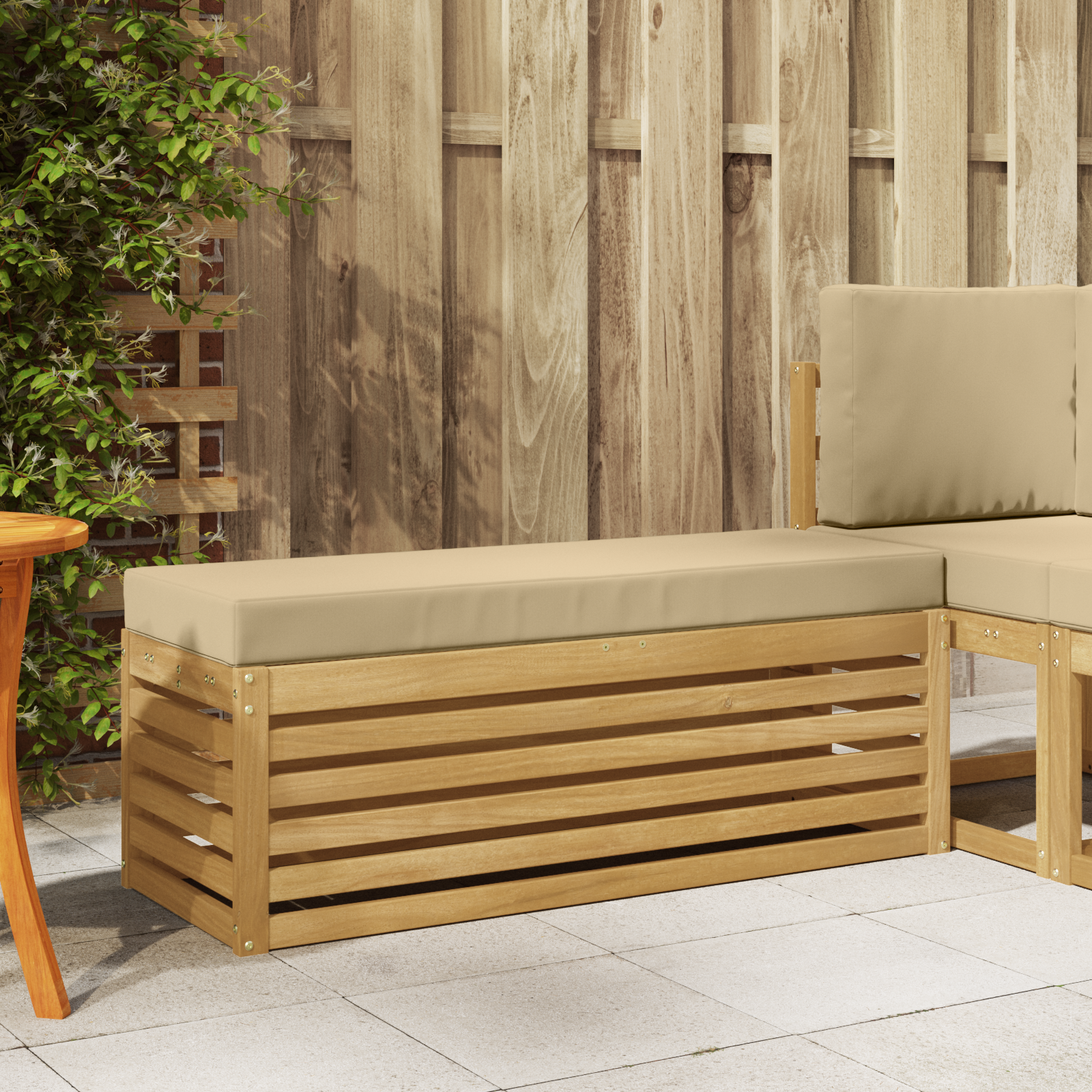 vidaXL Stołek Ławka na Zewnątrz z poduszką Biały 115 x 43 x 45 cm