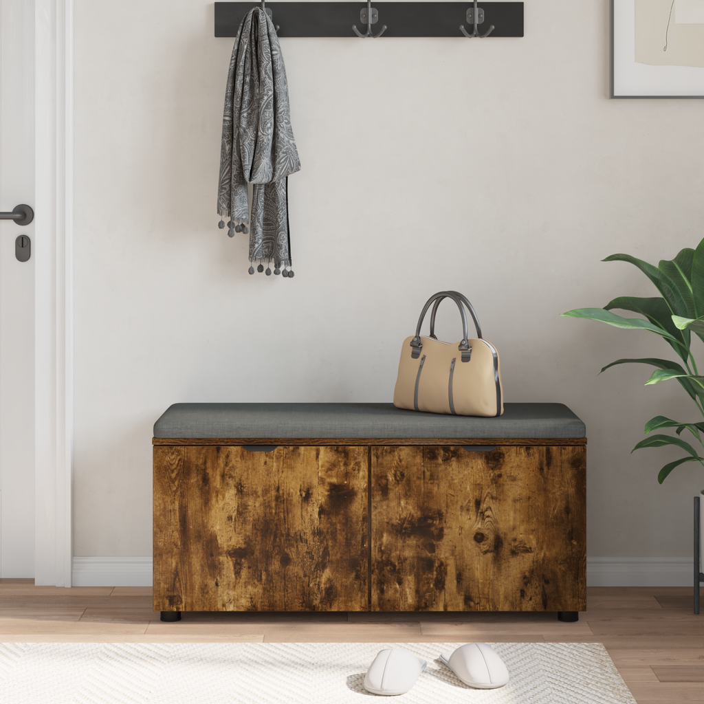 vidaXL Ławka w przedpokoju z poduszką Dąb Wędzony 100 x 38 x 46 cm