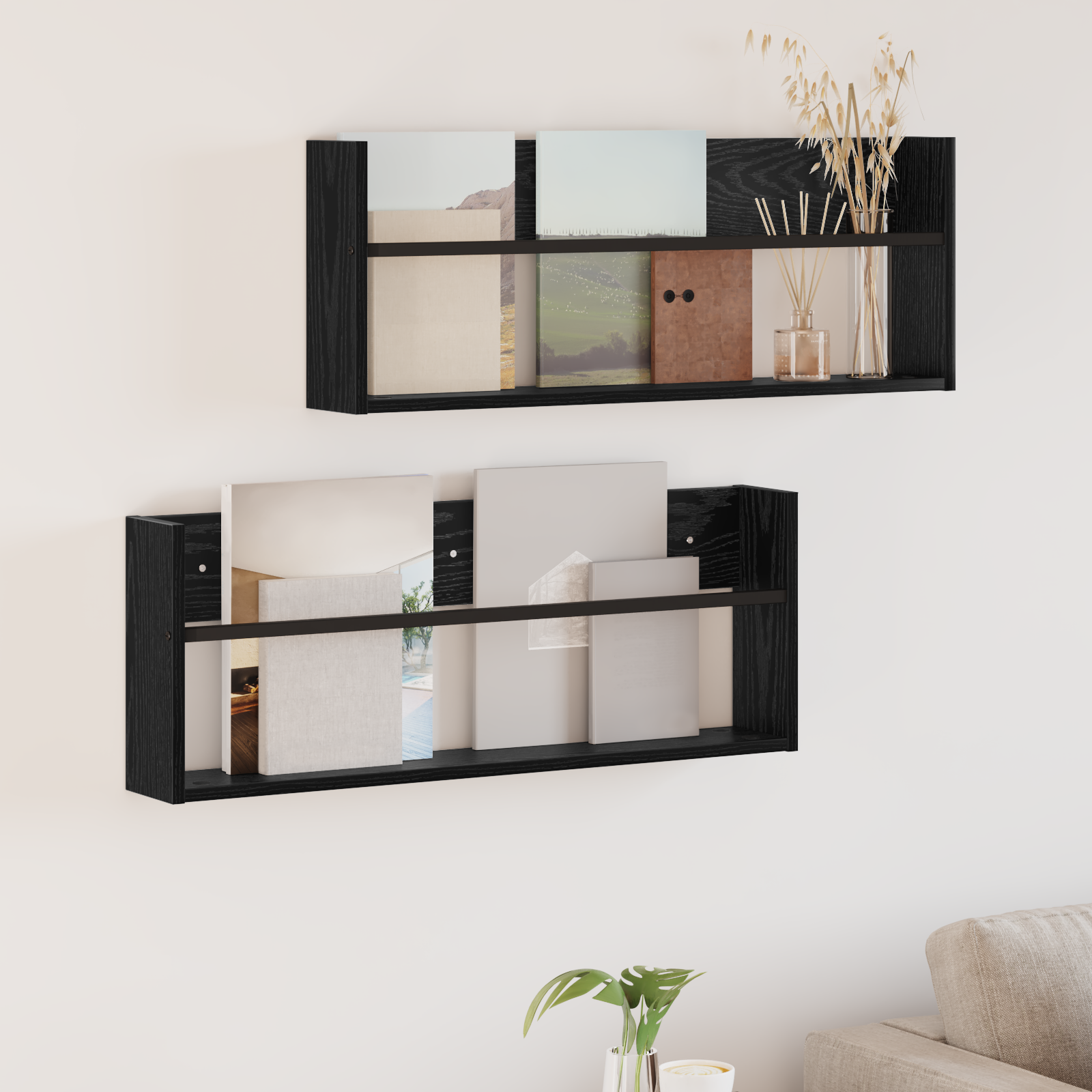 vidaXL Regał na gazety z półką 2 szt. Czarny Dąb 80 x 12 x 30 cm