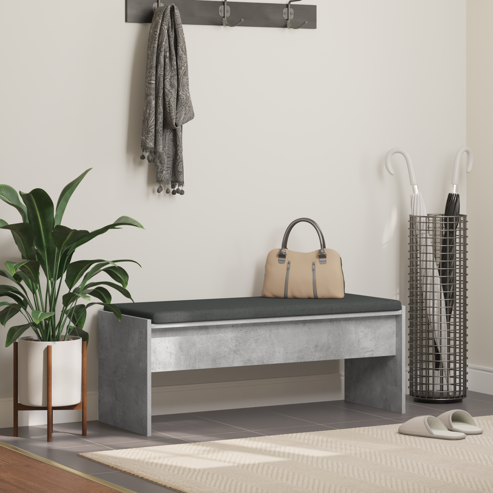 vidaXL Ławka w przedpokoju z poduszką Betonowy szary 103 x 38 x 40 cm