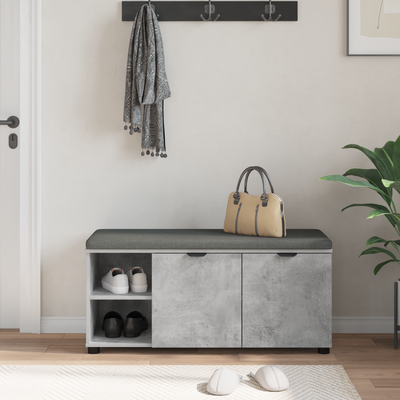 vidaXL Ławka w przedpokoju z poduszką Betonowy Szary 100 x 38 x 46 cm