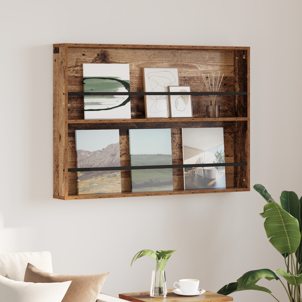 vidaXL Regał na gazety z półką Stare drewno 100 x 12 x 70 cm