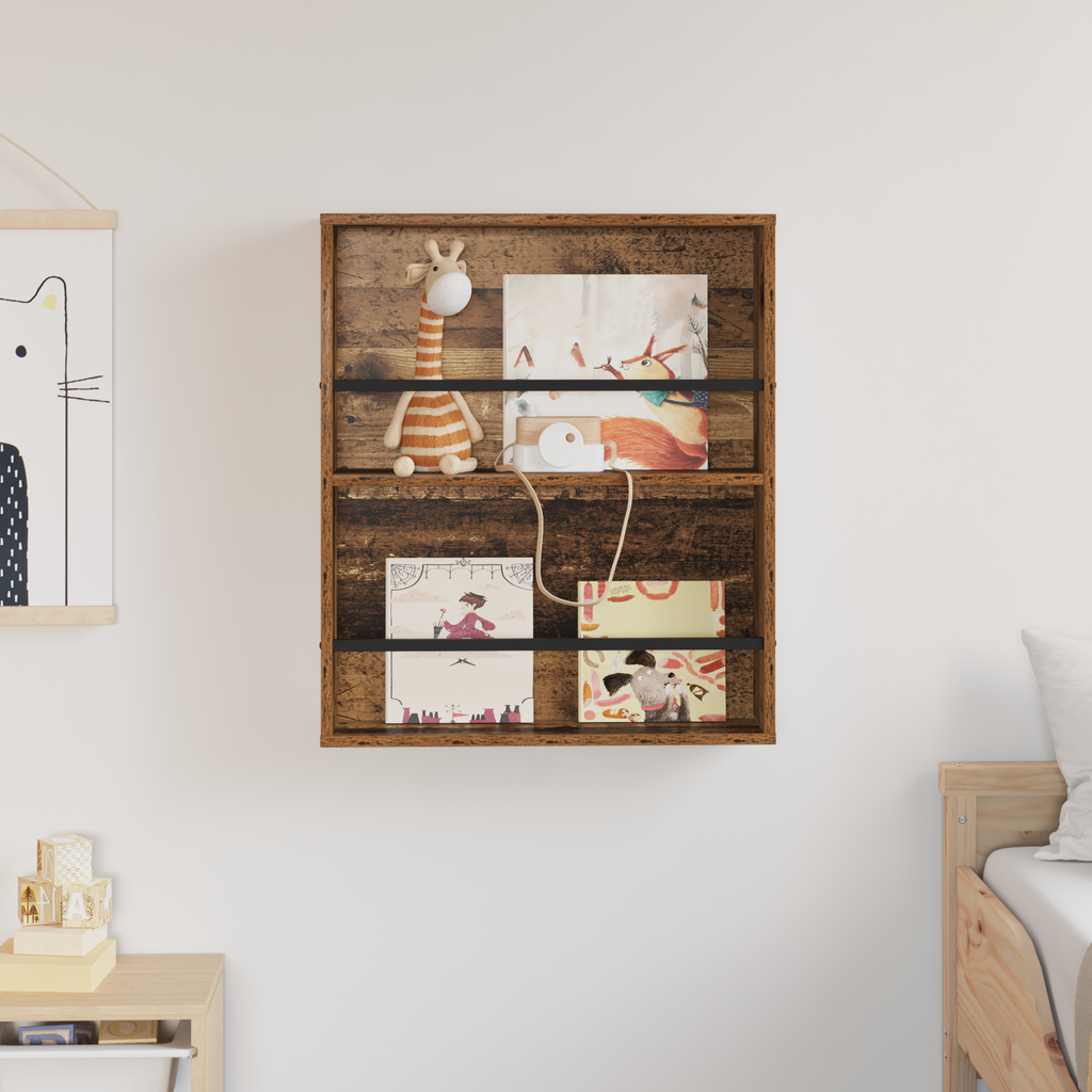 vidaXL Regał na gazety z półką Stare drewno 60 x 12 x 70 cm