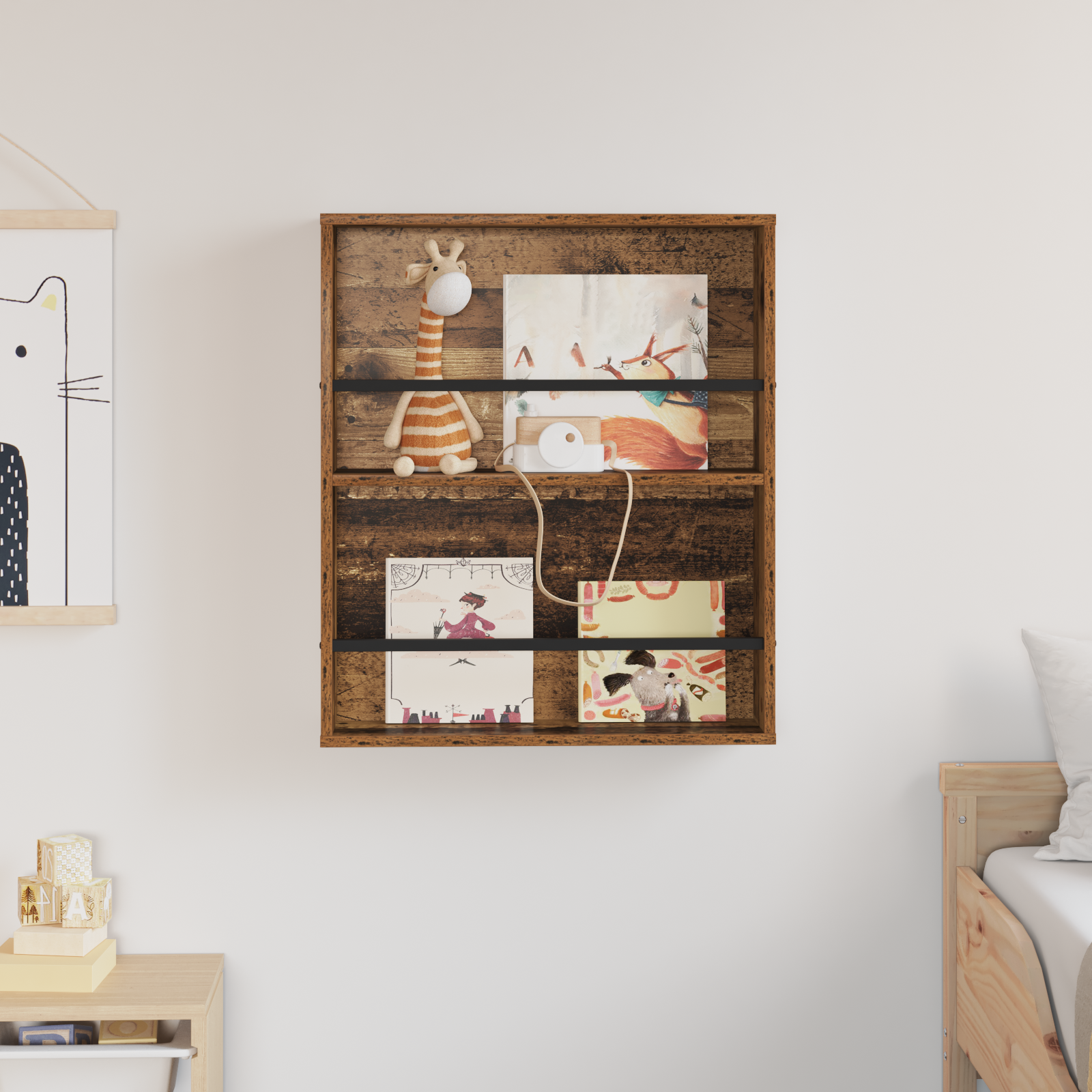 vidaXL Regał na gazety z półką Stare drewno 60 x 12 x 70 cm