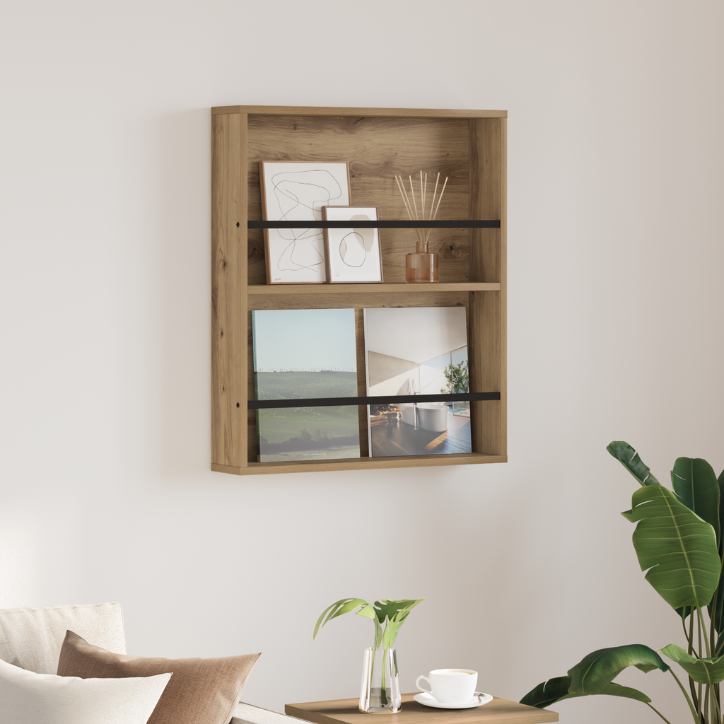vidaXL Regał na gazety z półką Dąb rzemieślniczy 60 x 12 x 70 cm