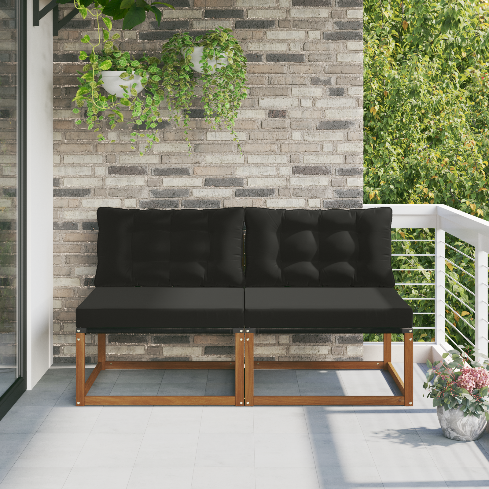 vidaXL 2 Sztuka Środkowa sofa ogrodowa Drewno akacji i tekstylen