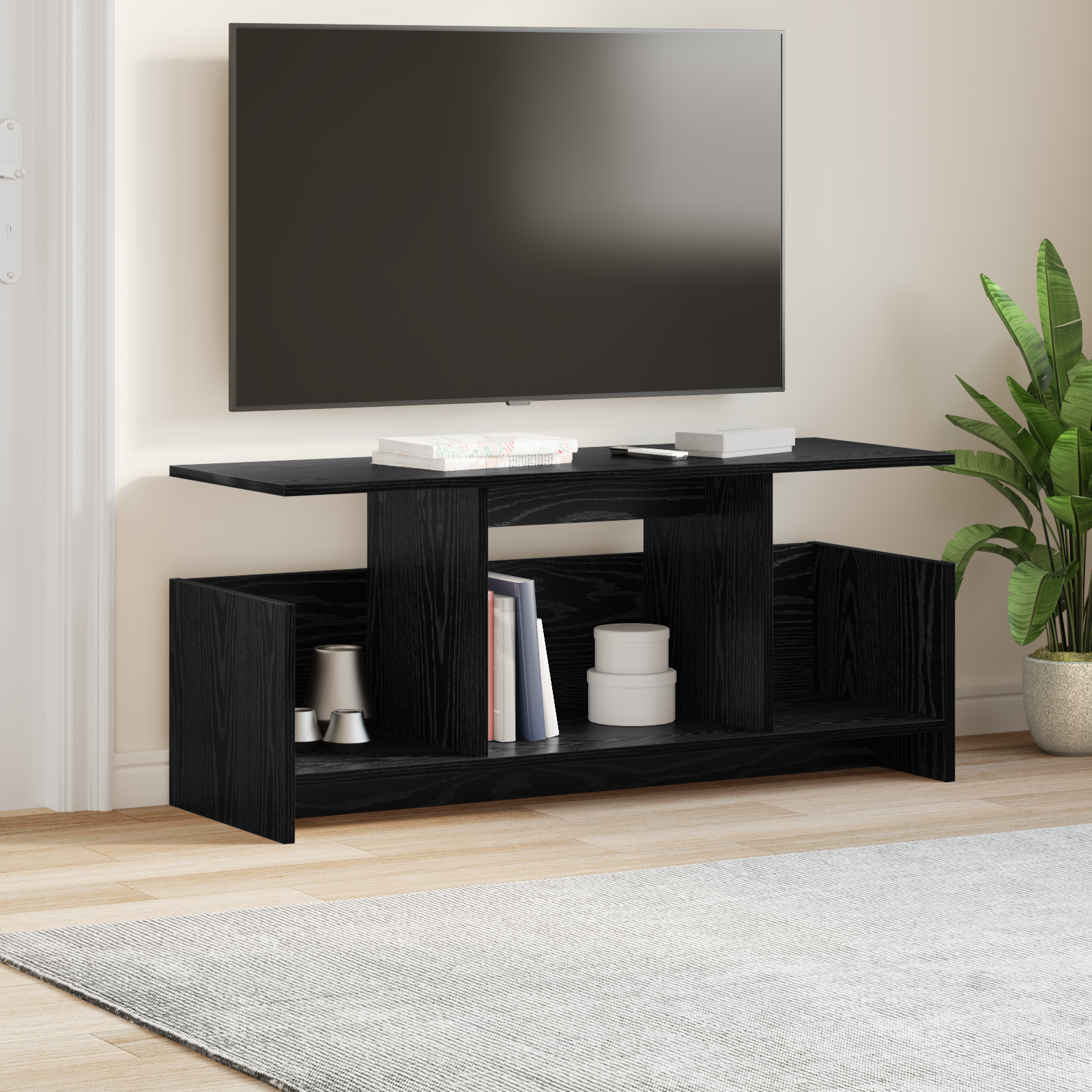 vidaXL Stół pod telewizor 102 x 35 x 45 cm Czarny Dąb