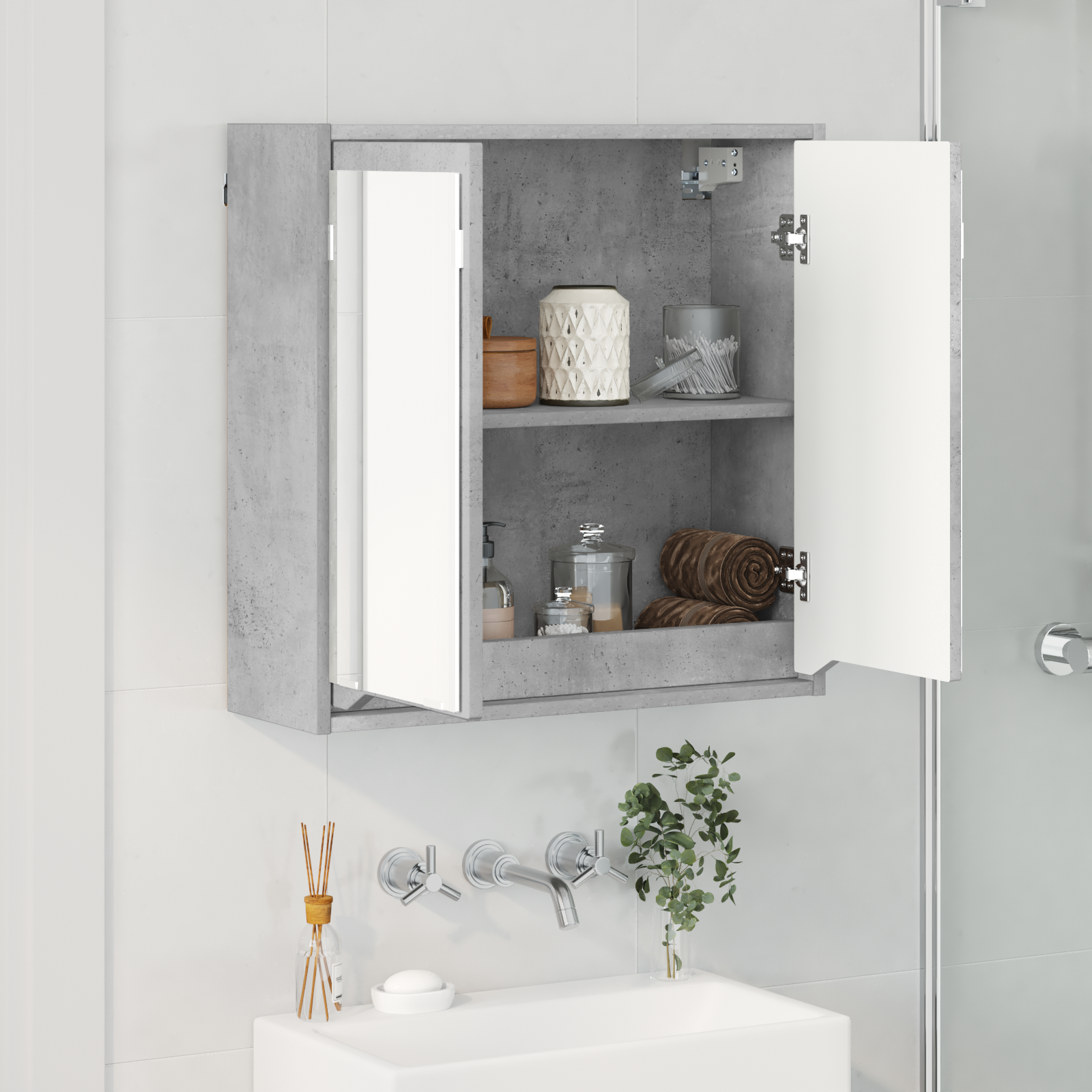 vidaXL Szafka z lustrem do łazienki Betonowy szary 60 x 20 x 60 cm