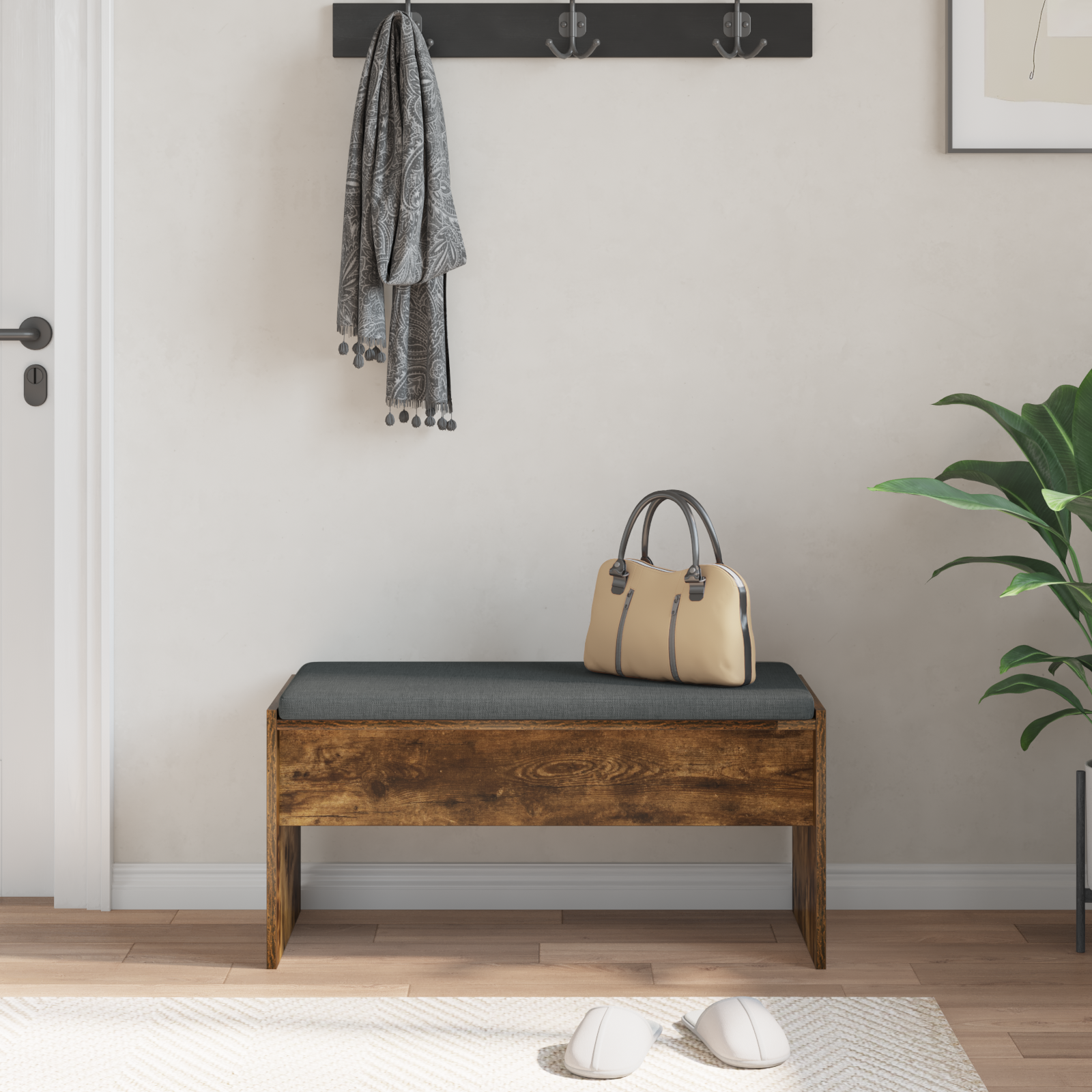 vidaXL Ławka w przedpokoju z poduszką Dąb wędzony 83 x 38 x 40 cm