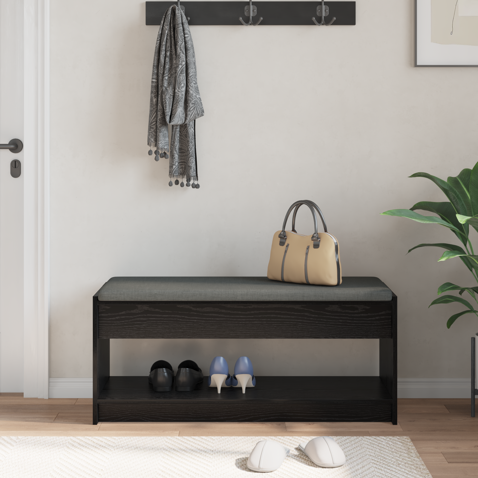 vidaXL Ławka w przedpokoju z poduszką Czarny Dąb 103 x 38 x 45 cm