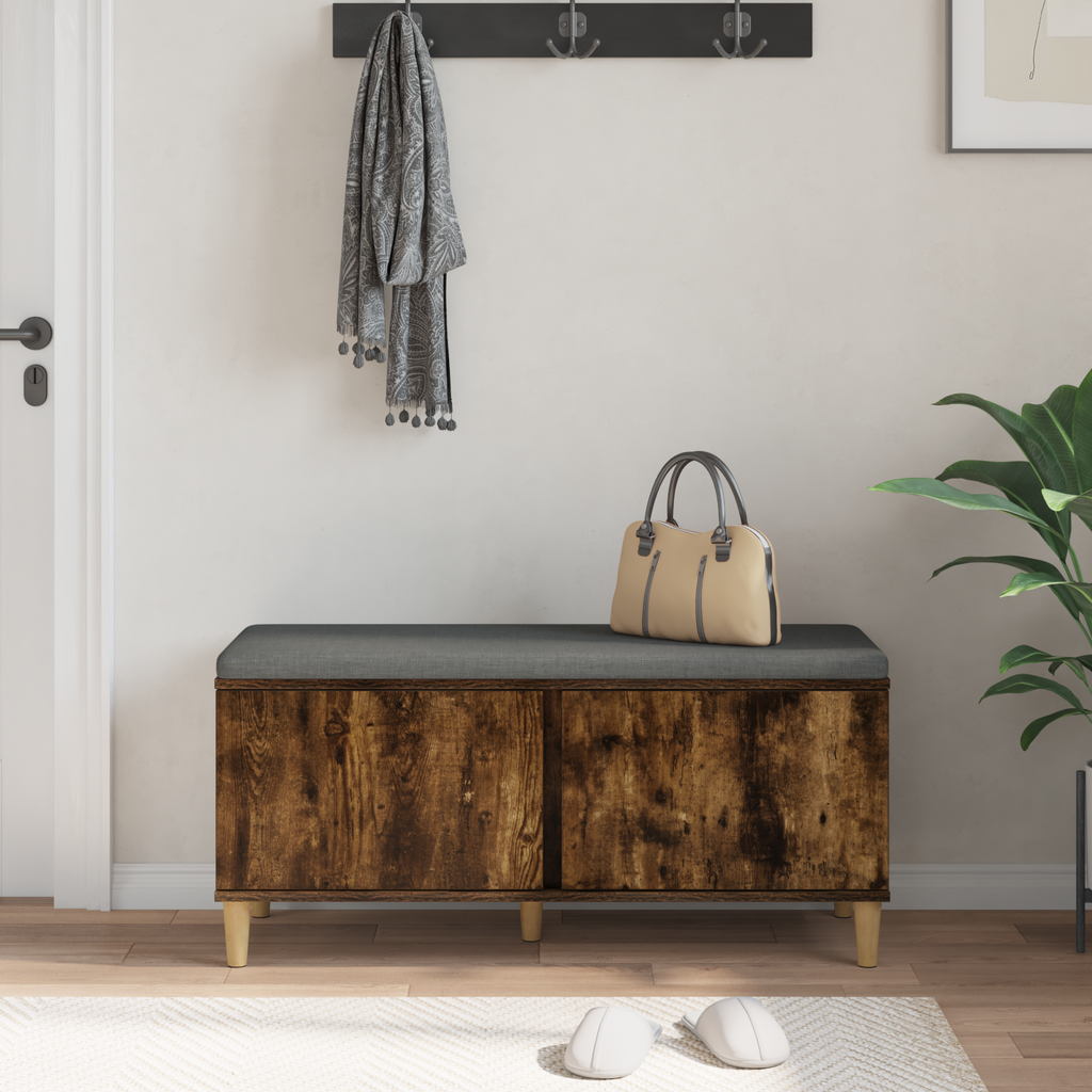 vidaXL Ławka w przedpokoju z poduszką Dąb Wędzony 100 x 38 x 46 cm