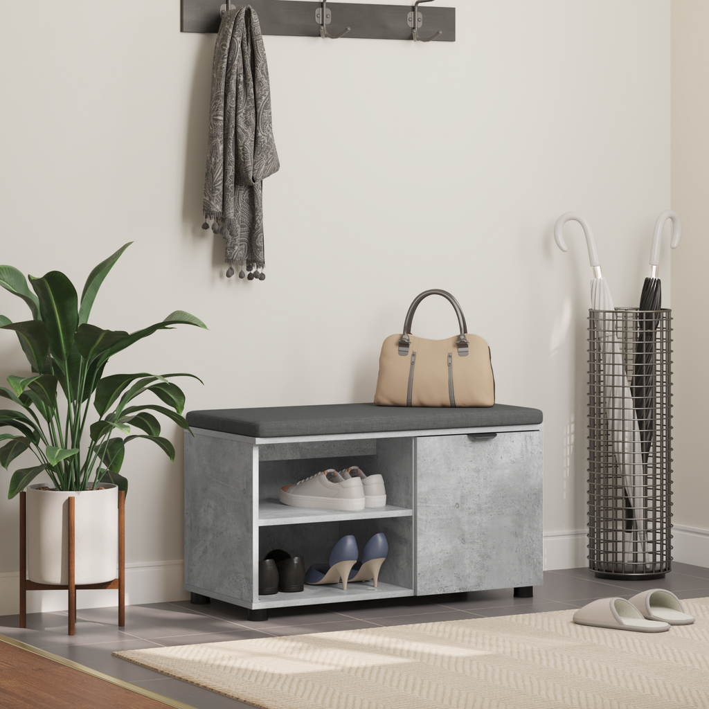 vidaXL Ławka w przedpokoju z poduszką Betonowy Szary 80 x 38 x 46 cm